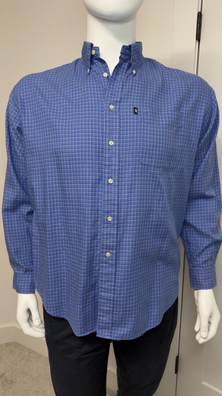 Tommy Hilfiger Men’s Large Blue Plaid Button Down Shirt 100% Cotton Long Sleeve