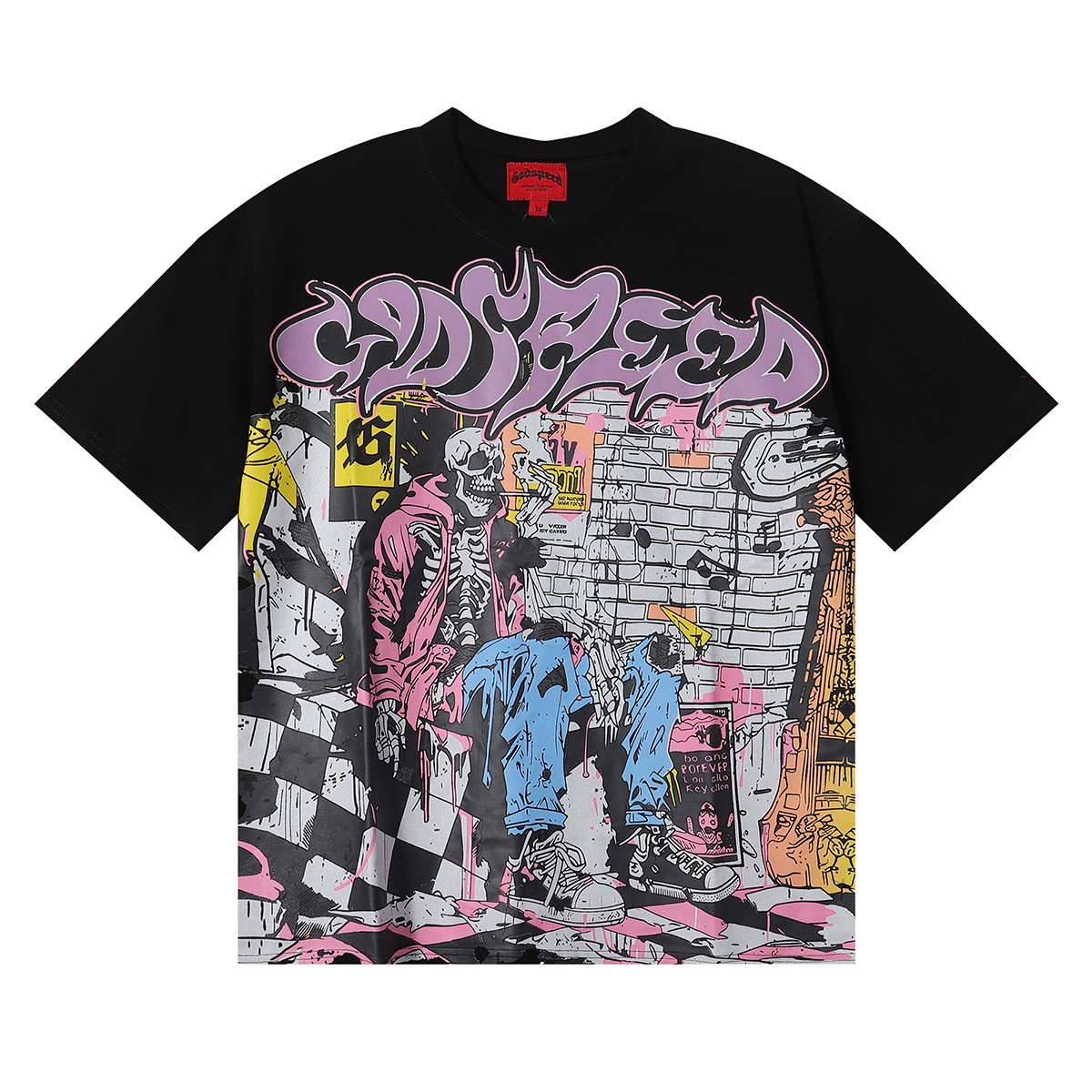 Godspeed Graffiti Style Tee Streetwear Men’s Hip Hop Oversized Graphic T-Shirt