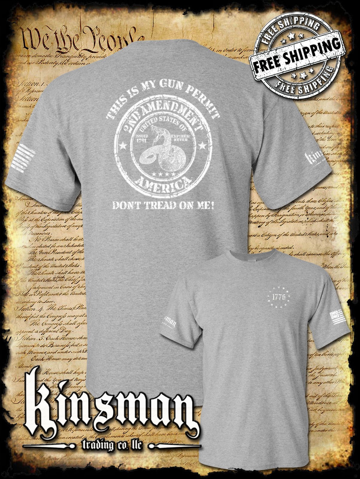 This Is My GUN PERMIT Don’t Tread on Me 2nd Amendment T-Shirt Firearm Rights USA