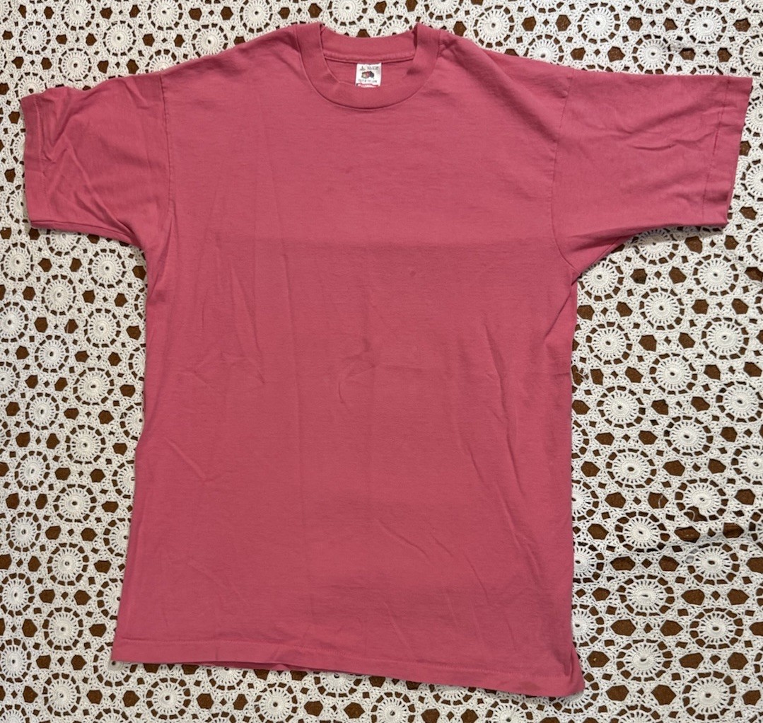 Vtg Retro Fruit Of The Loom Blank Pink T-Shirt Single Stitch USA L Cotton As Is