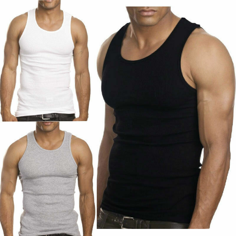3-12 Packs Mens 100% Cotton Tank Top Wife Beater A-Shirt Undershirt Ribbed Black