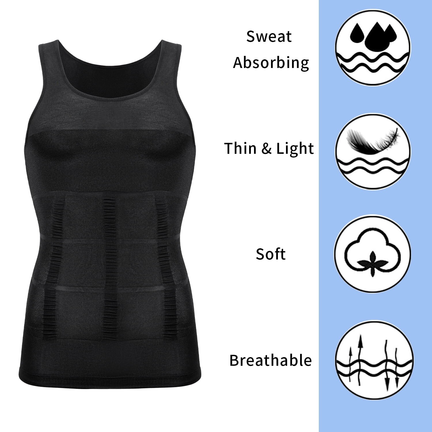 3 Pack Men’s Compression Shirt Slimming Body Shaper Vest Tummy Control Shapewear