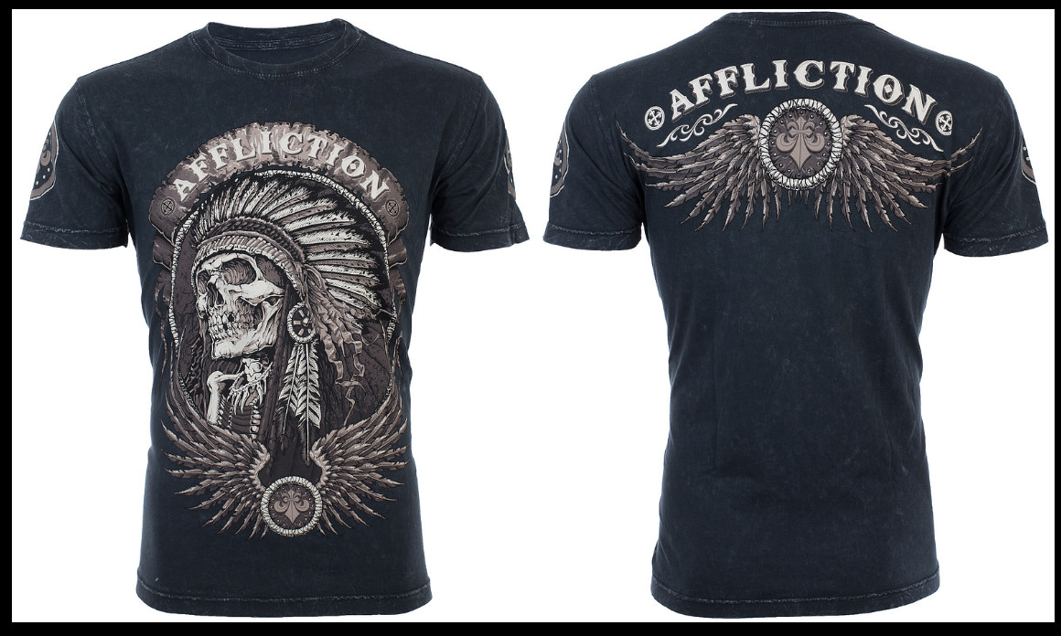 $58 AFFLICTION Black THUNDERFOOT Short Sleeve Slim Fit Y2K T-shirt MMA Elite NWT