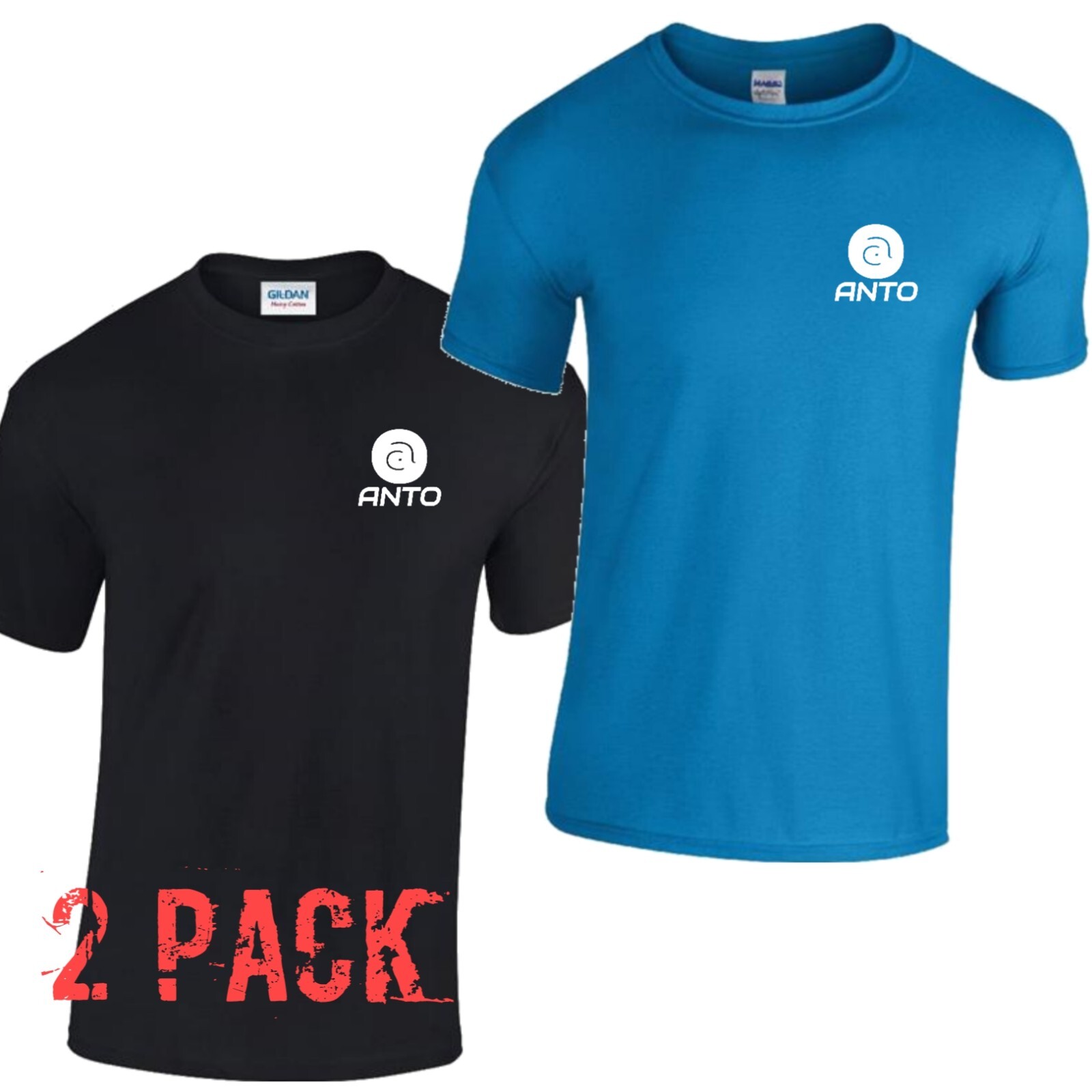 2 Pack SoftStyle Cotton Mens ANTO Logo T-shirt Multi Colors Semi Fitted Top