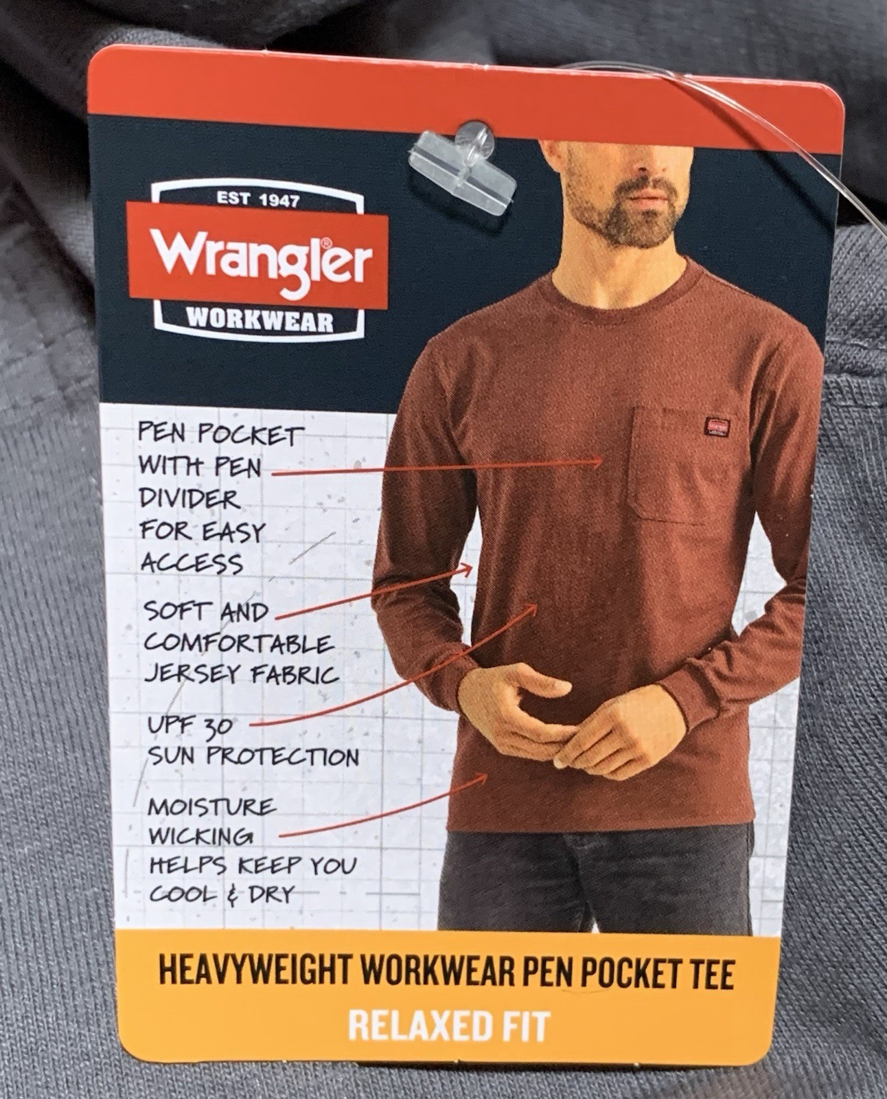 NEW Wrangler Workwear Men’s Gray/Long Sleeve/Pocket/Heavyweight T-Shirt Size M