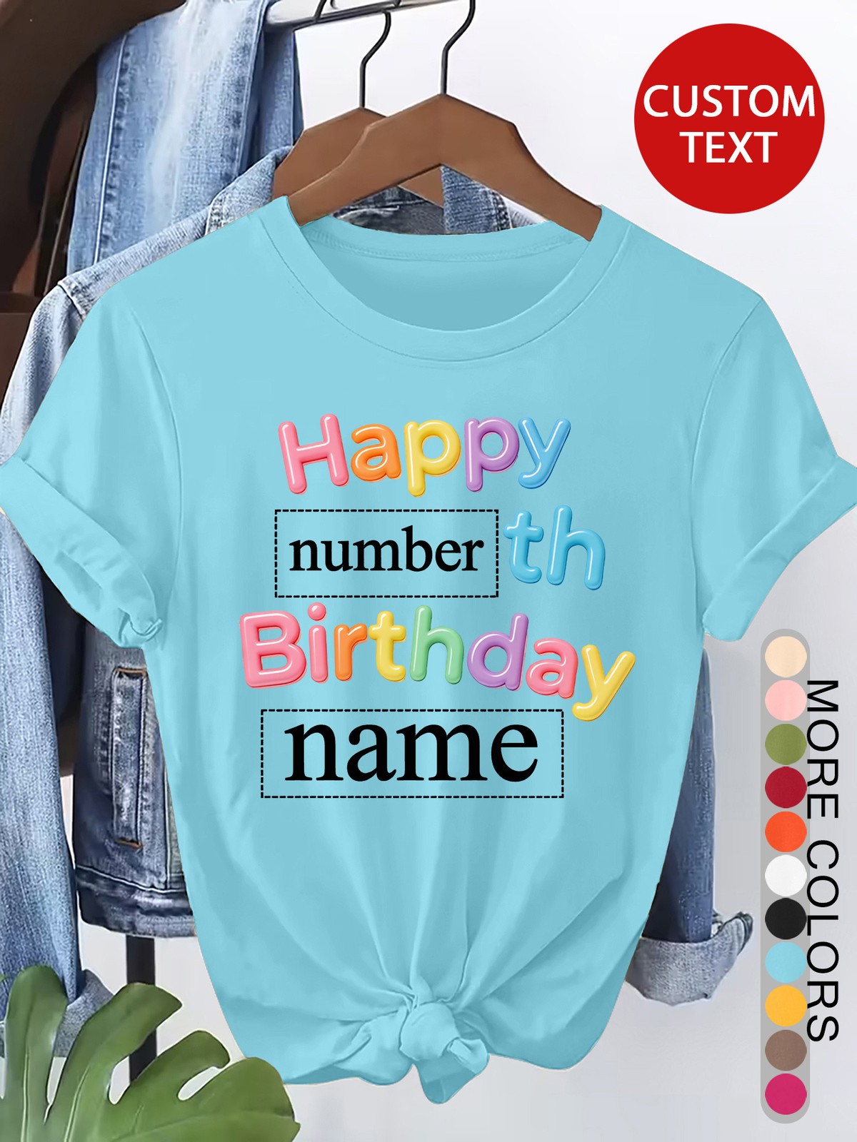 Women Men Customizable Text Birthday Text Custom Print Short Sleeve T-Shirt❀