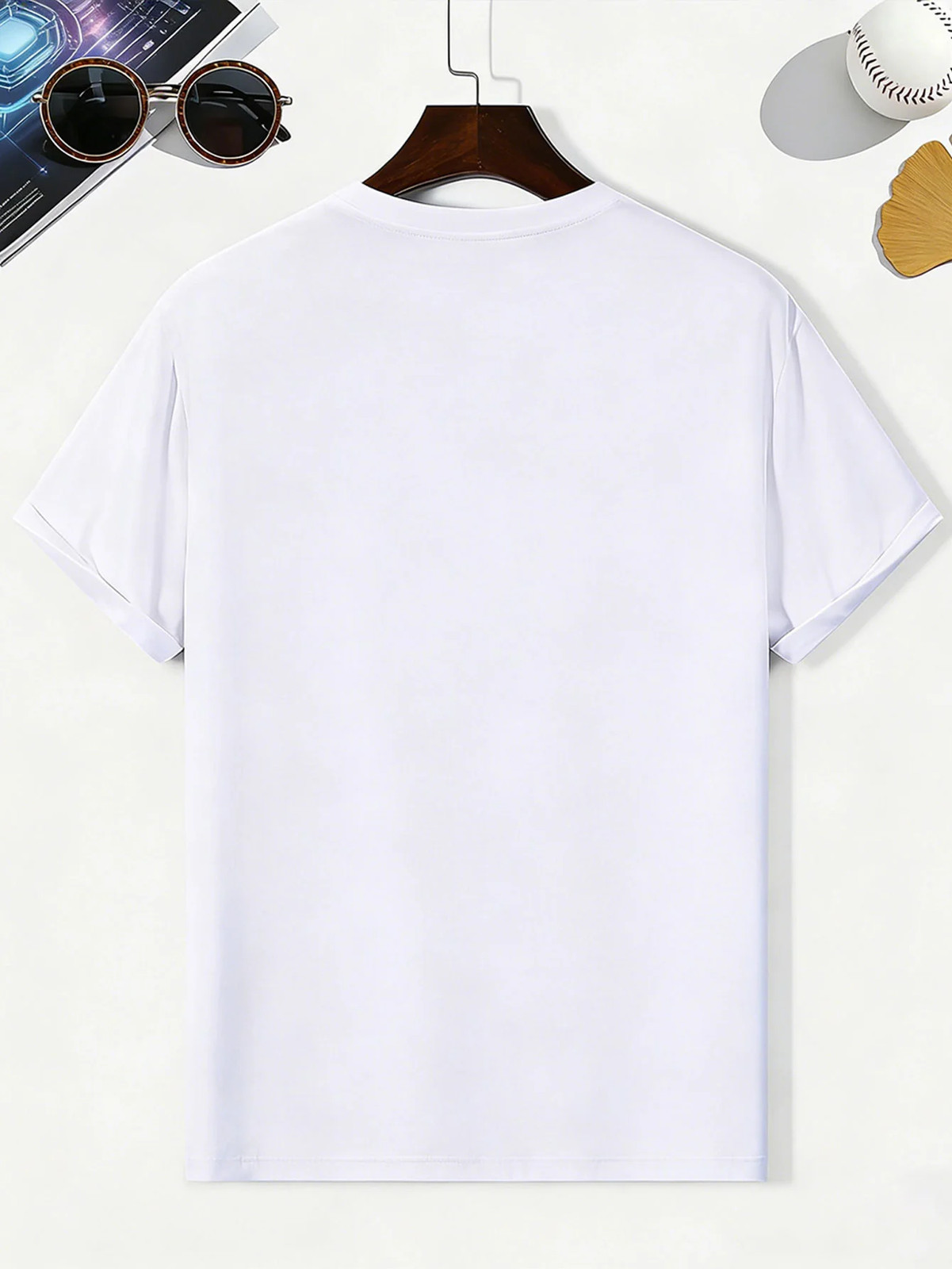 Geometric Symbol Pattern 100% Cotton Men’s T-Shirt,Suitable for Daily Streetwear