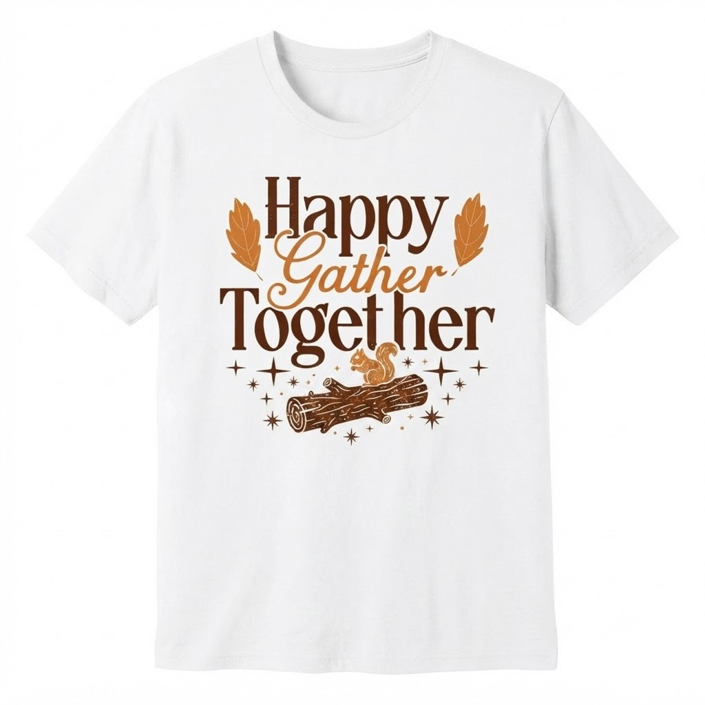 Happy Gather Together Squirrel Autumn Thanksgiving T-shirt For Men Women