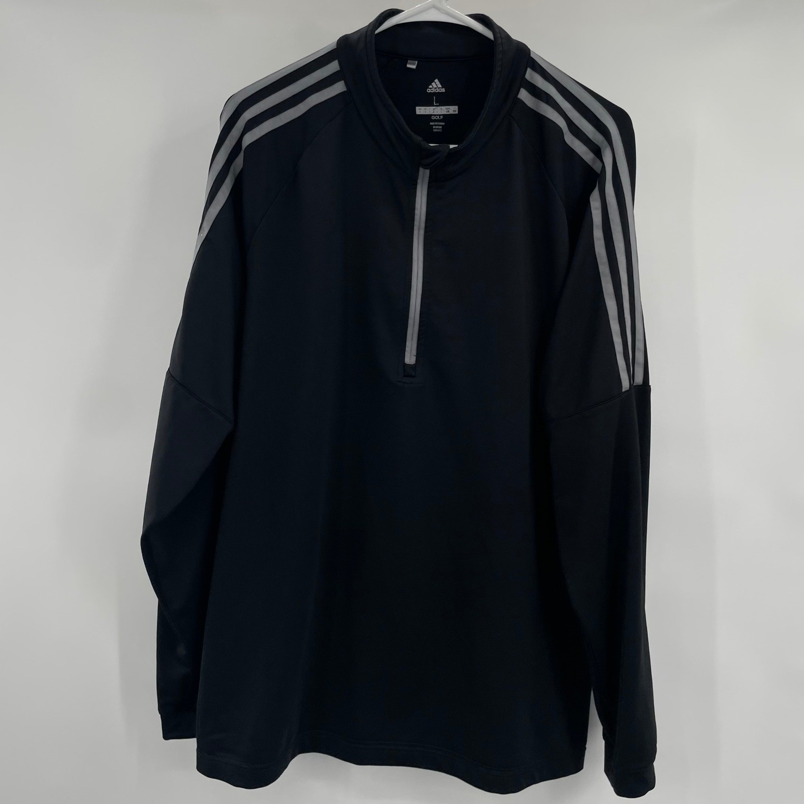 Adidas Men’s Pullover Black Gray 1/4 Zip Long Sleeve Athletic Golf Size Large