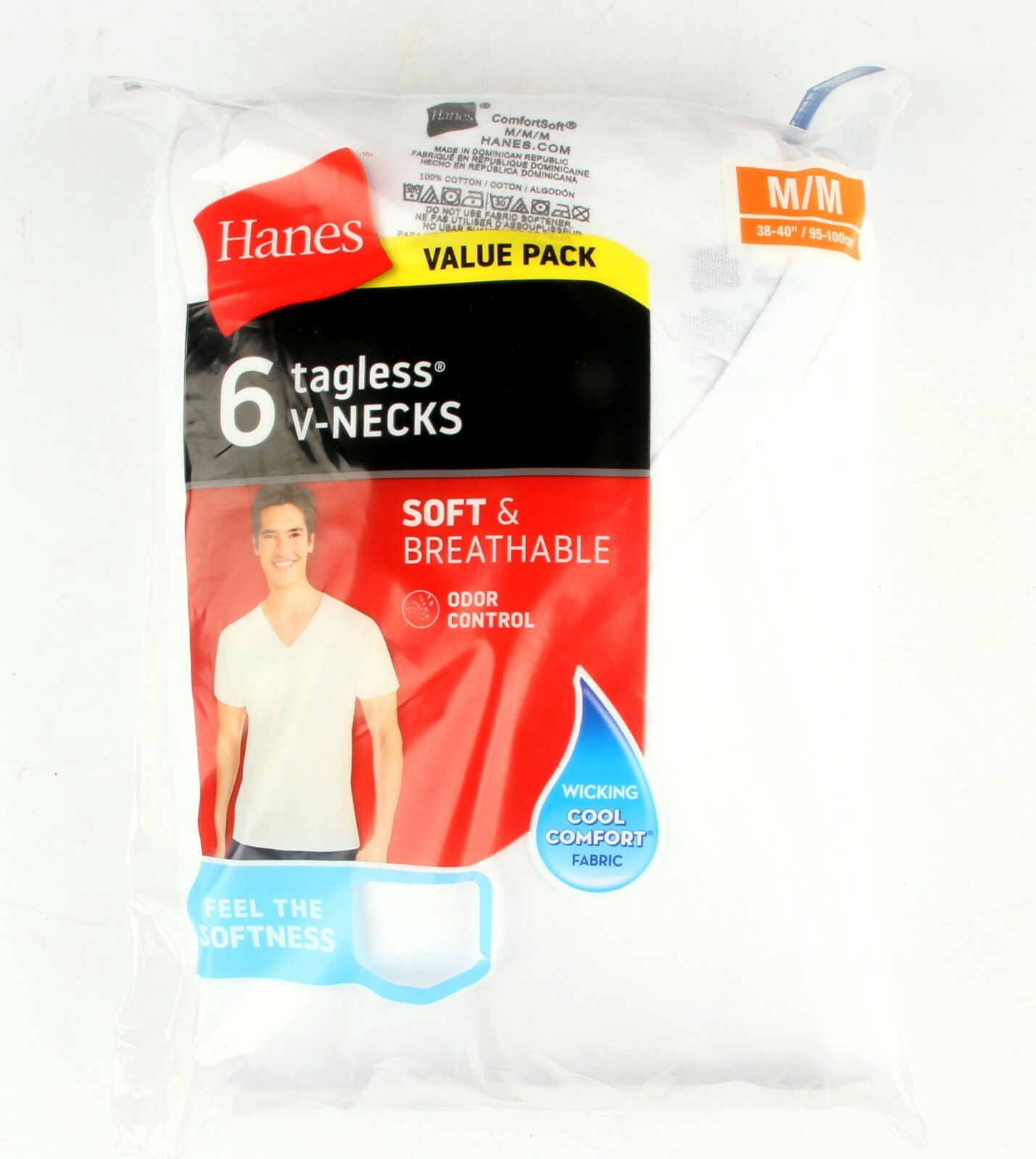 *Hanes Value Pack Tagless V-Necks White – 6 Pack Size MEDIUM (777VP6)