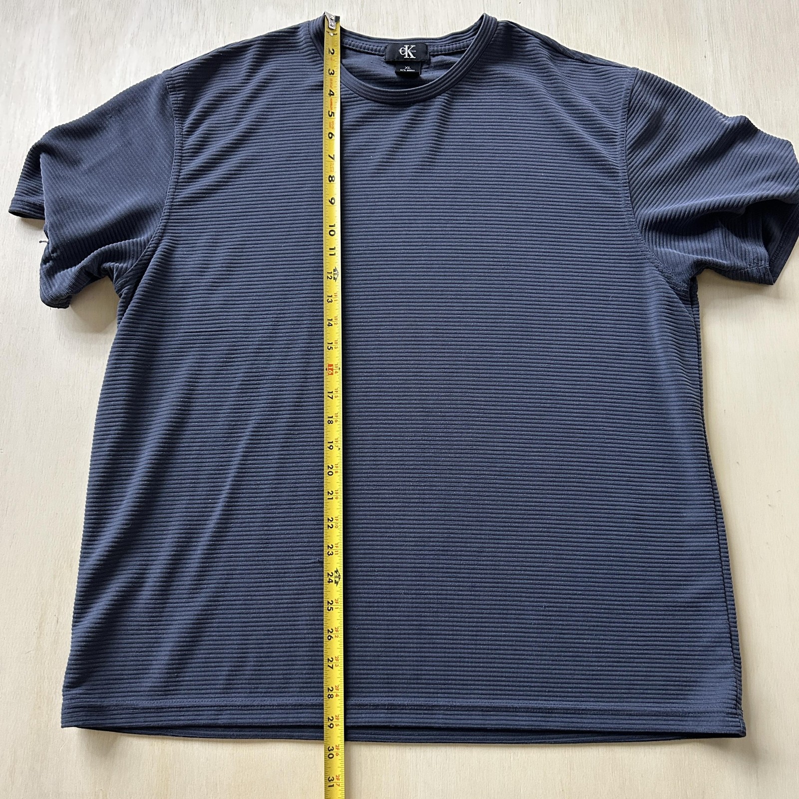 Calvin Klein Shirt Mens XL Blue Textured Striped Modal Blend Casual Tee T-Shirt