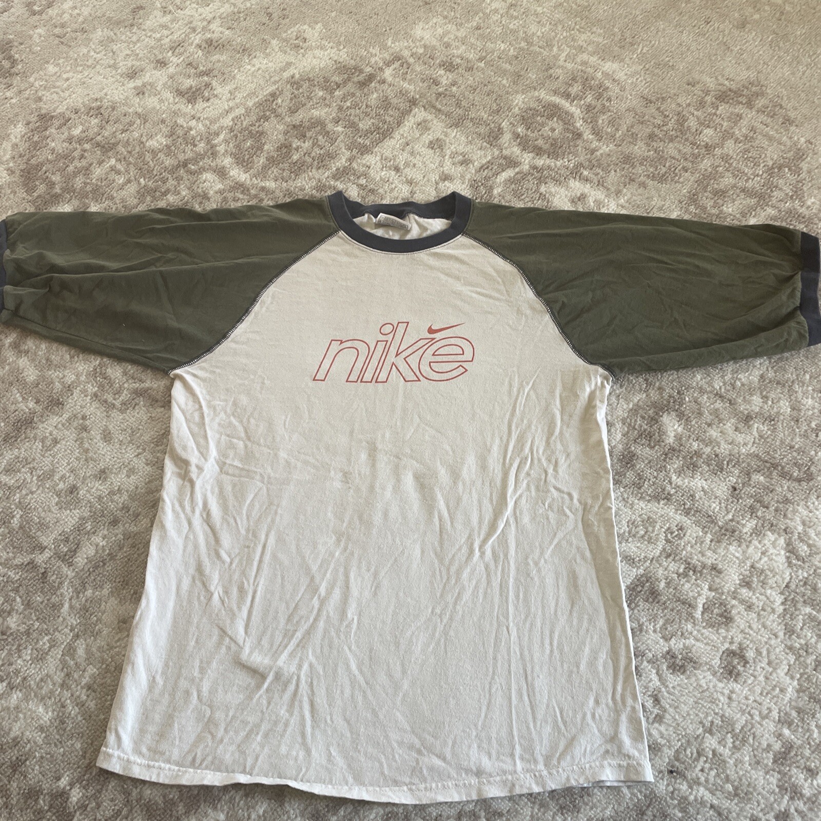 Vintage 80s 90s Nike Swoosh Faded Navy Army Green Short Sleeve T-Shirt MadeUSA