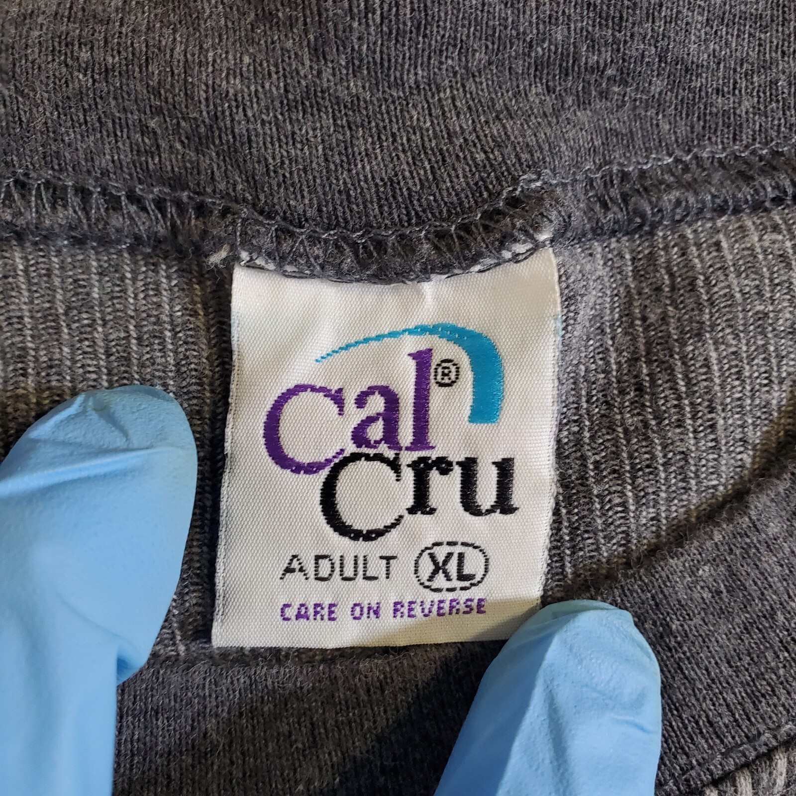 Cal Cru Gray Ribbed Polycotton Made in USA VTG 80s 90s XL TShirt T-Shirt Top