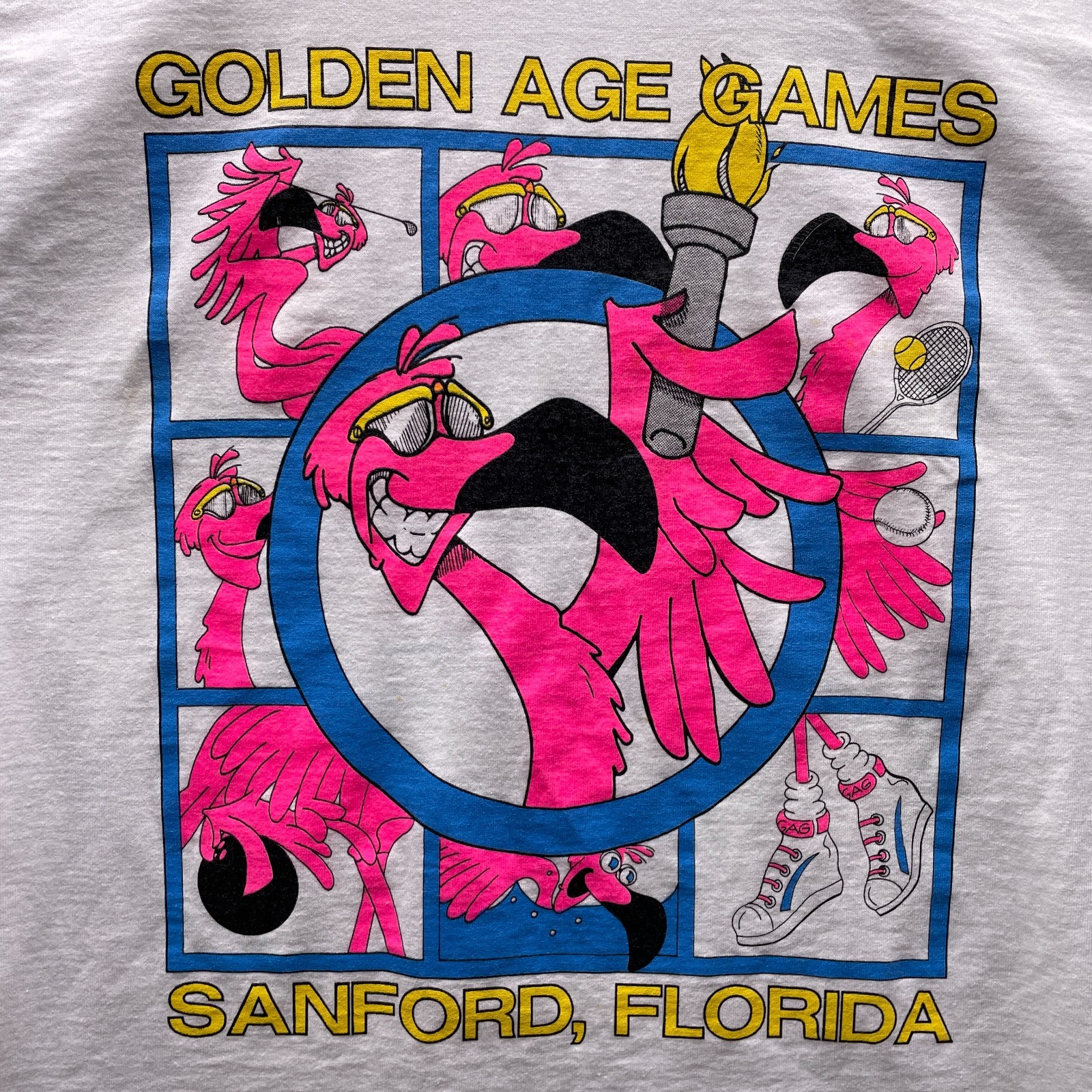 Vtg Flamingo Sanford Florida Graphic Mens M T Shirt Bright Pink Golden Age Games