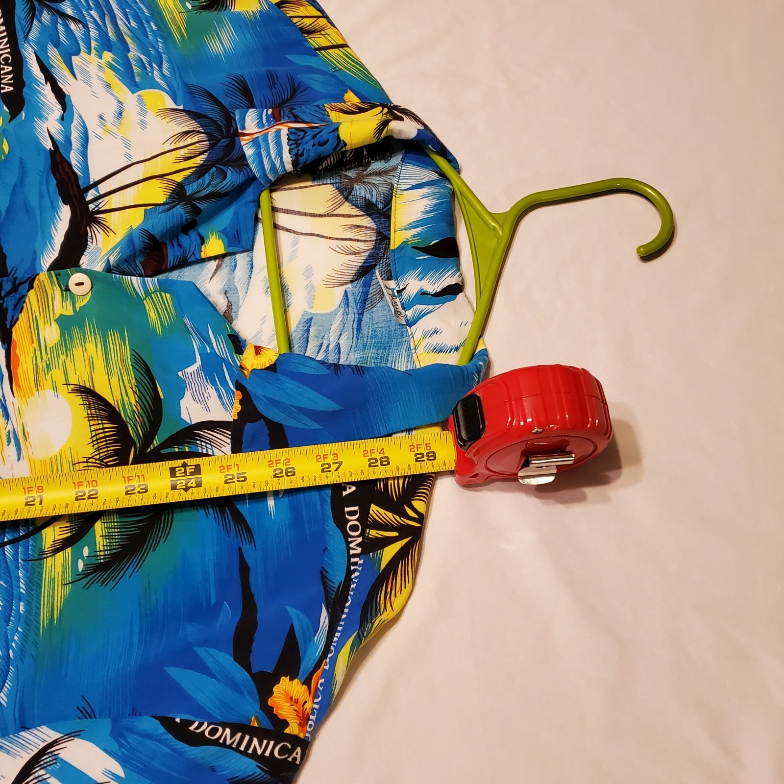 Dominican Caribbean Tropical Button Palm Tree Island Floral Shirt Yellow & Blue
