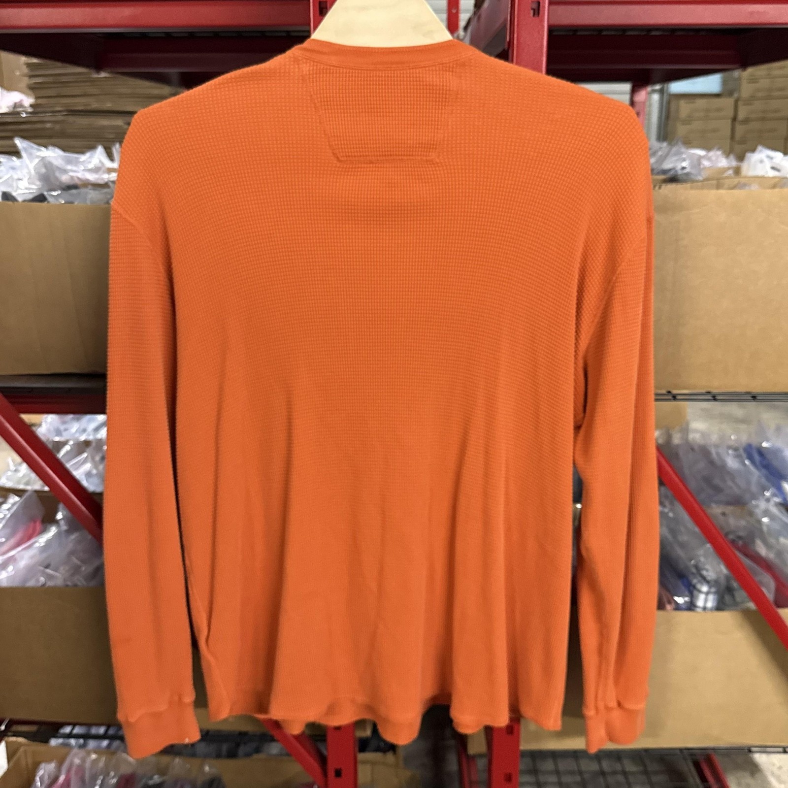 Eddie Bauer Shirt Mens 2XL Orange Thermal Waffle Knit Henley Long Sleeve Casual