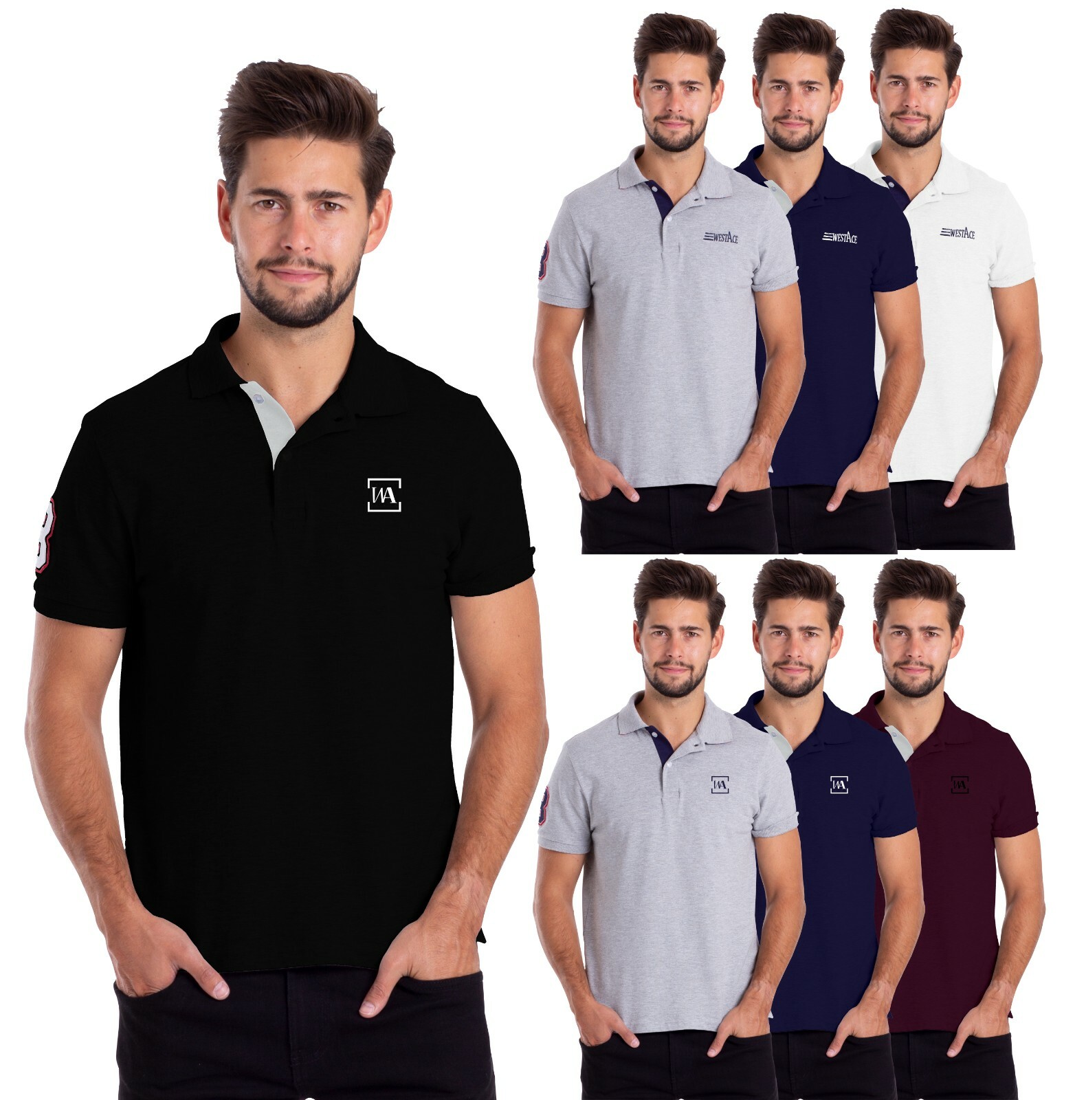 westAce Men’s Stretch Polo Shirt Men’s Golf Sleeve Top Fit Cotton Shirt