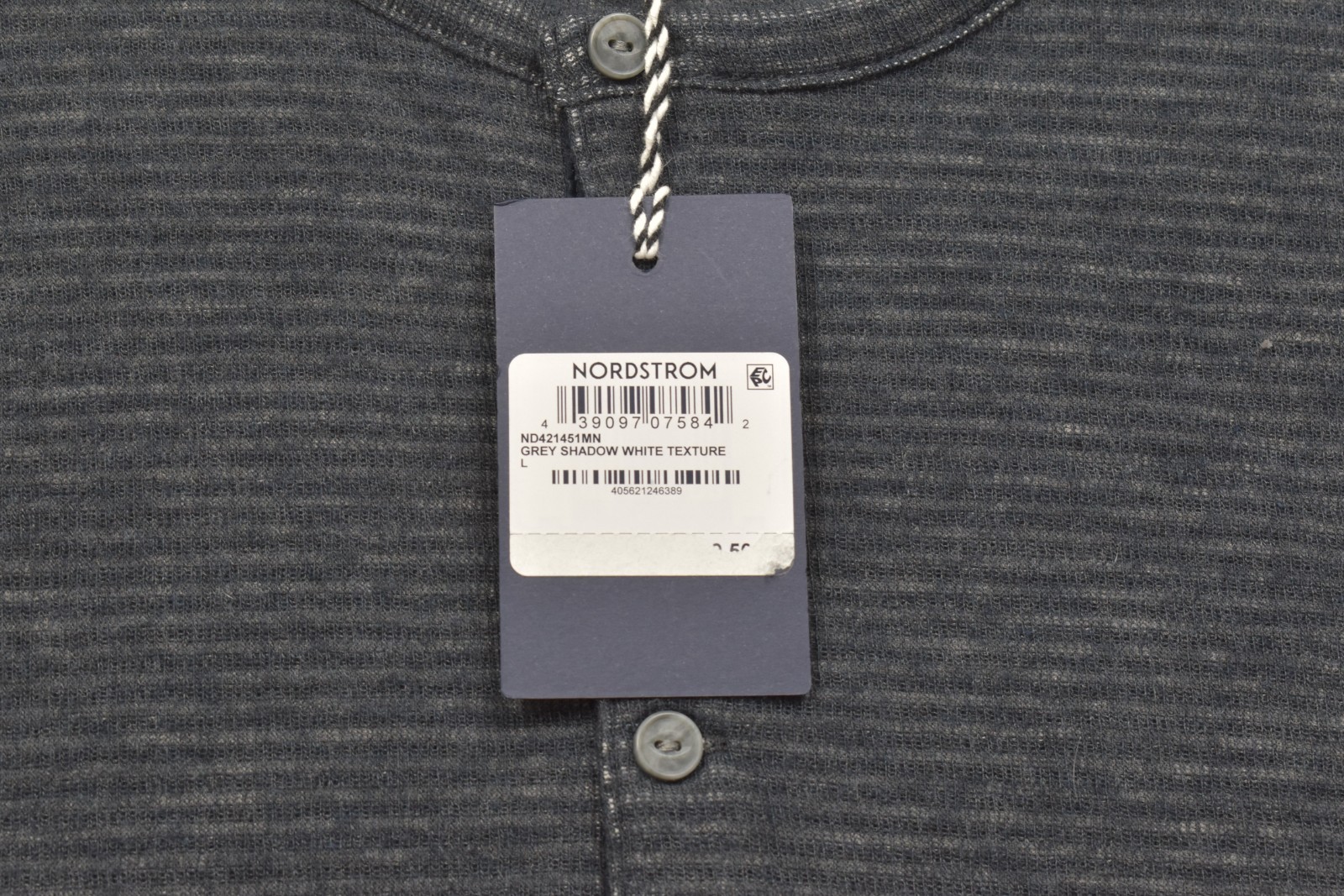 1901 Nordstrom Men Large Gray Shadow White Texture Henley Long Sleeve Shirt NWT