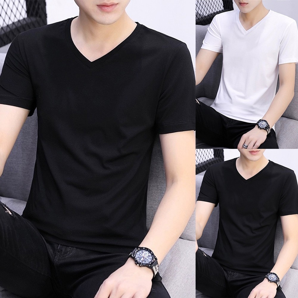 Fashionable Men’s V Neck Top with Elastic Fabric for Comfort and Style
