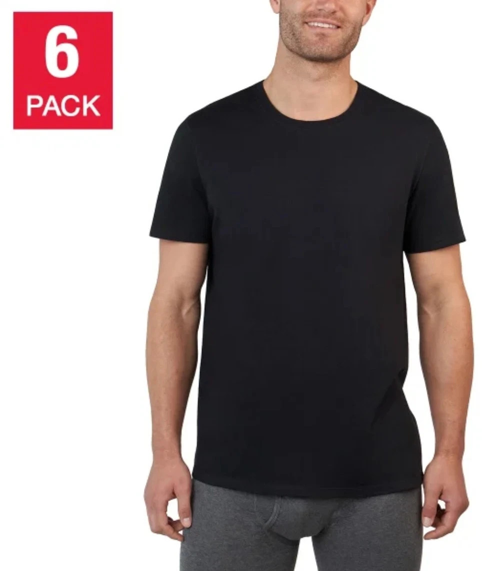 Kirkland Signature Men’s 6-Pack Crew Neck Lightweight Tee, Black, Size S