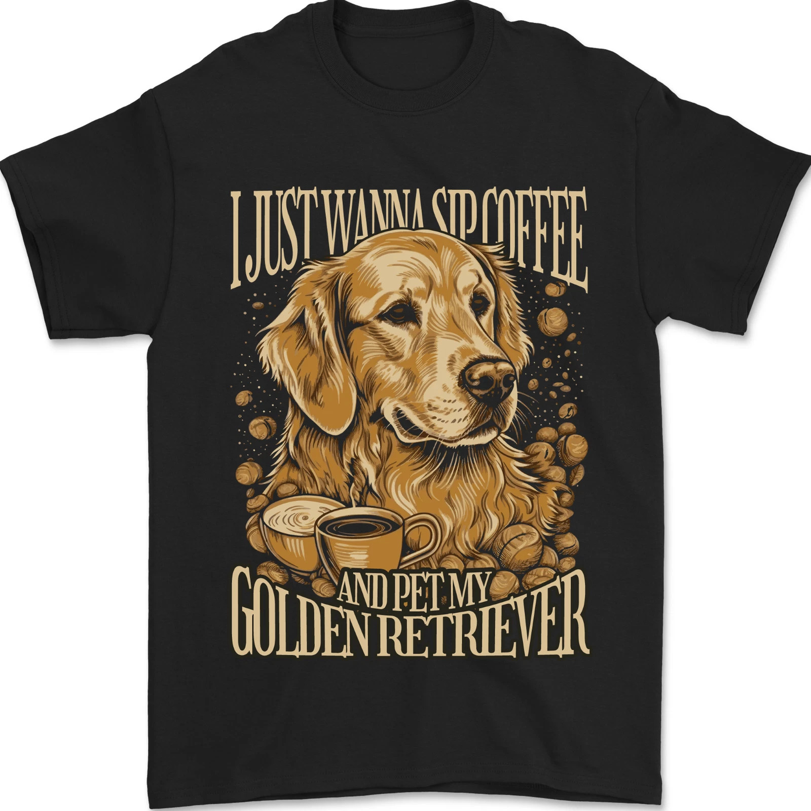 Funny Golden Retriever Dog Coffee Lover Gift Mens Cotton T Shirt PR963