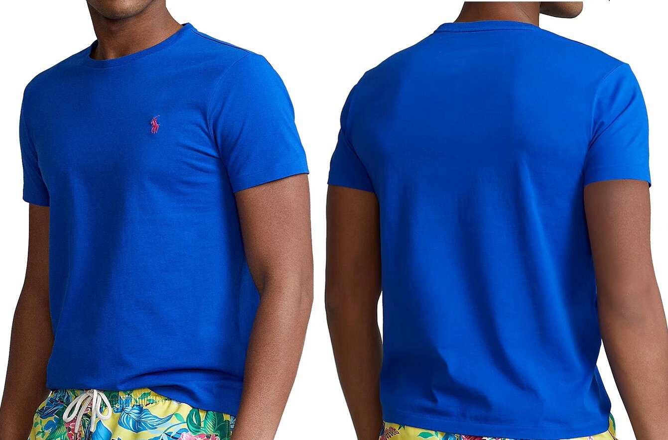 Polo Ralph Lauren Custom Fit Crew Neck T-Shirt, Blue, XL (Red Pony)