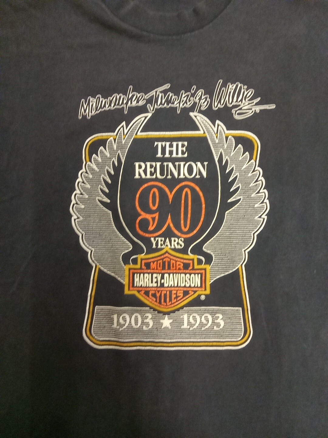 Vintage Harley Davidson 90 Years Reunion T-shirt Holoubek Front Back Print Sz Lg