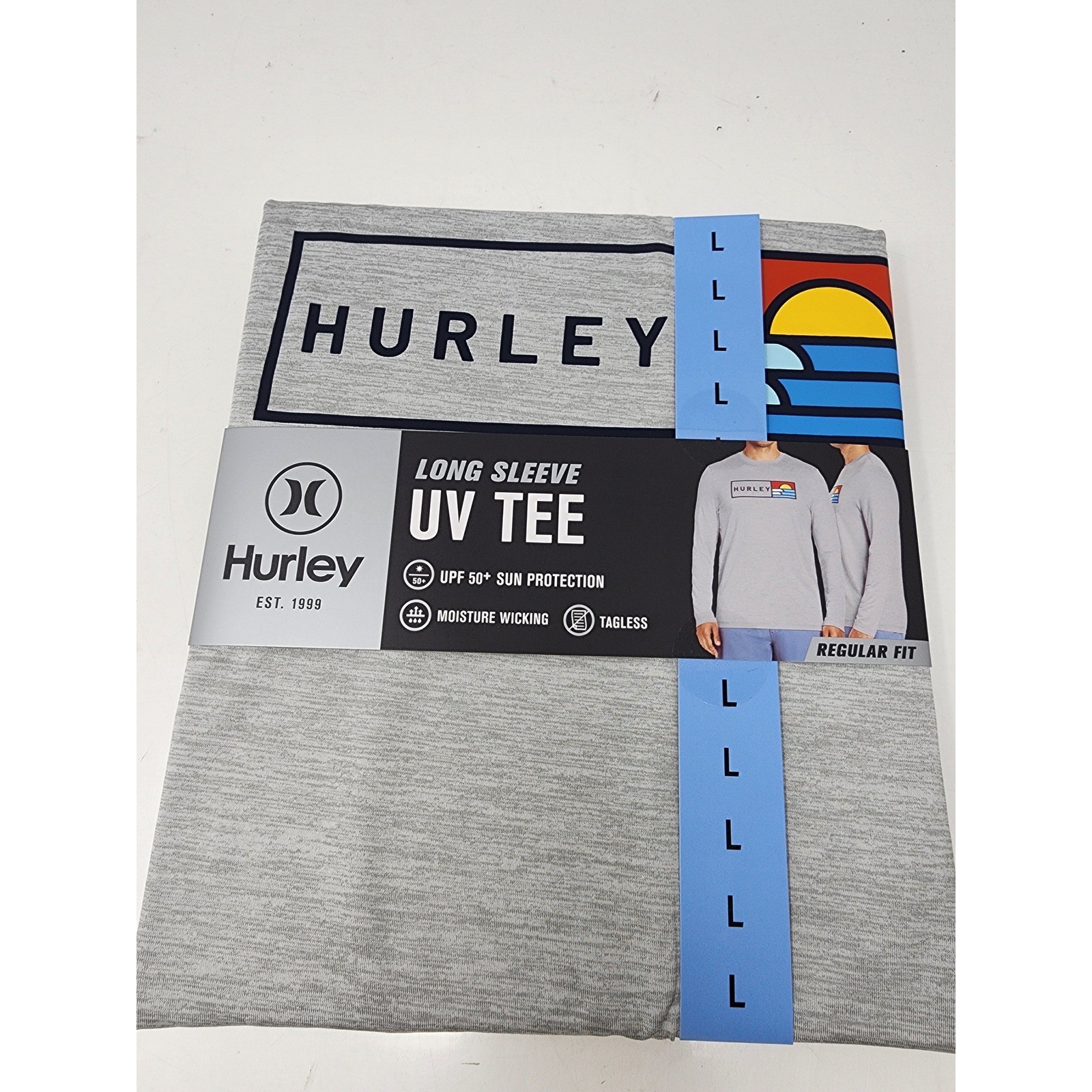 Hurley Mens UV Long Sleeve Tee Shirt Grey Poly Blend Athletic Workout Size Large