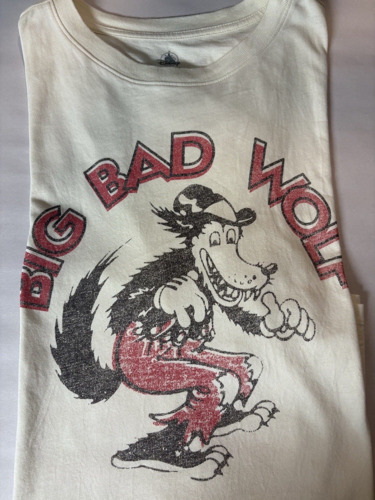 Disney Collection Men’s Big Bad Wolf T-Shirt Off White Crew Neck L