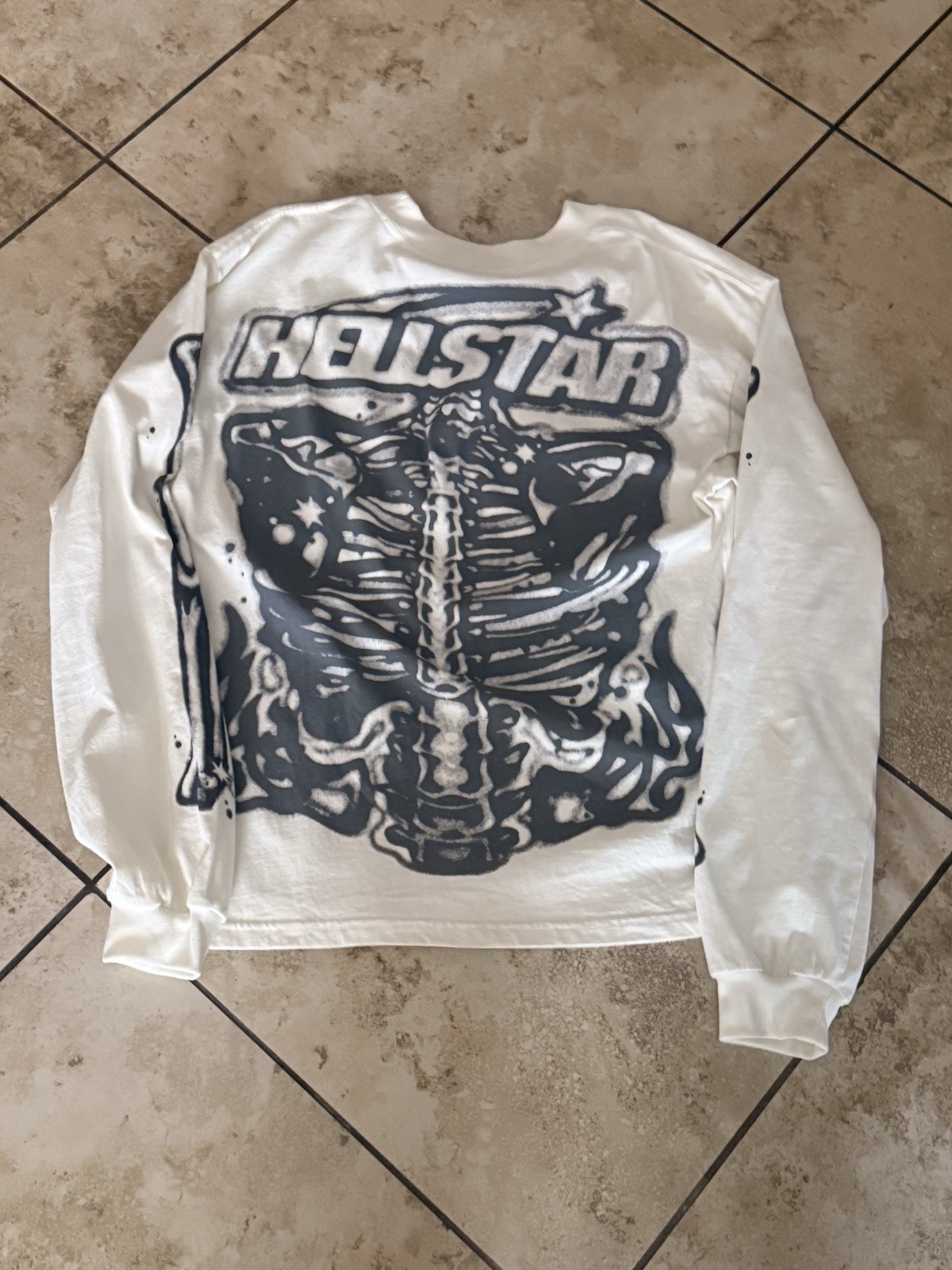 Hellstar “No Guts No Glory” Skeleton Long Sleeve T-Shirt – White/Black Graphic