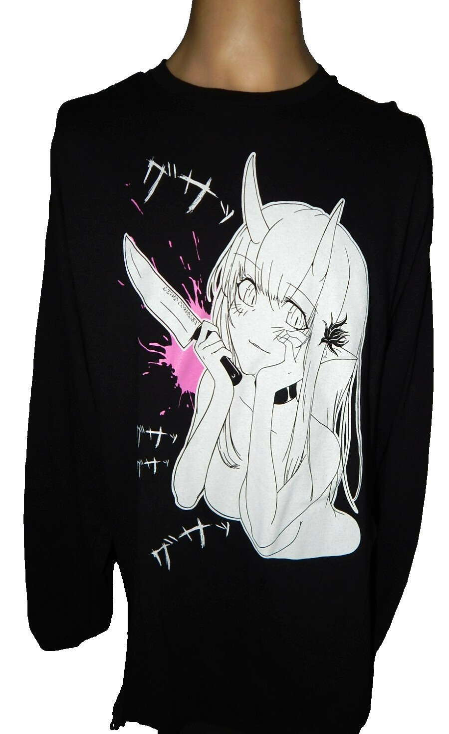 NWT LEWD COMPLEX Long Sleeve black t shirt YANDERE YŪREI SPENCER’S men’s XL