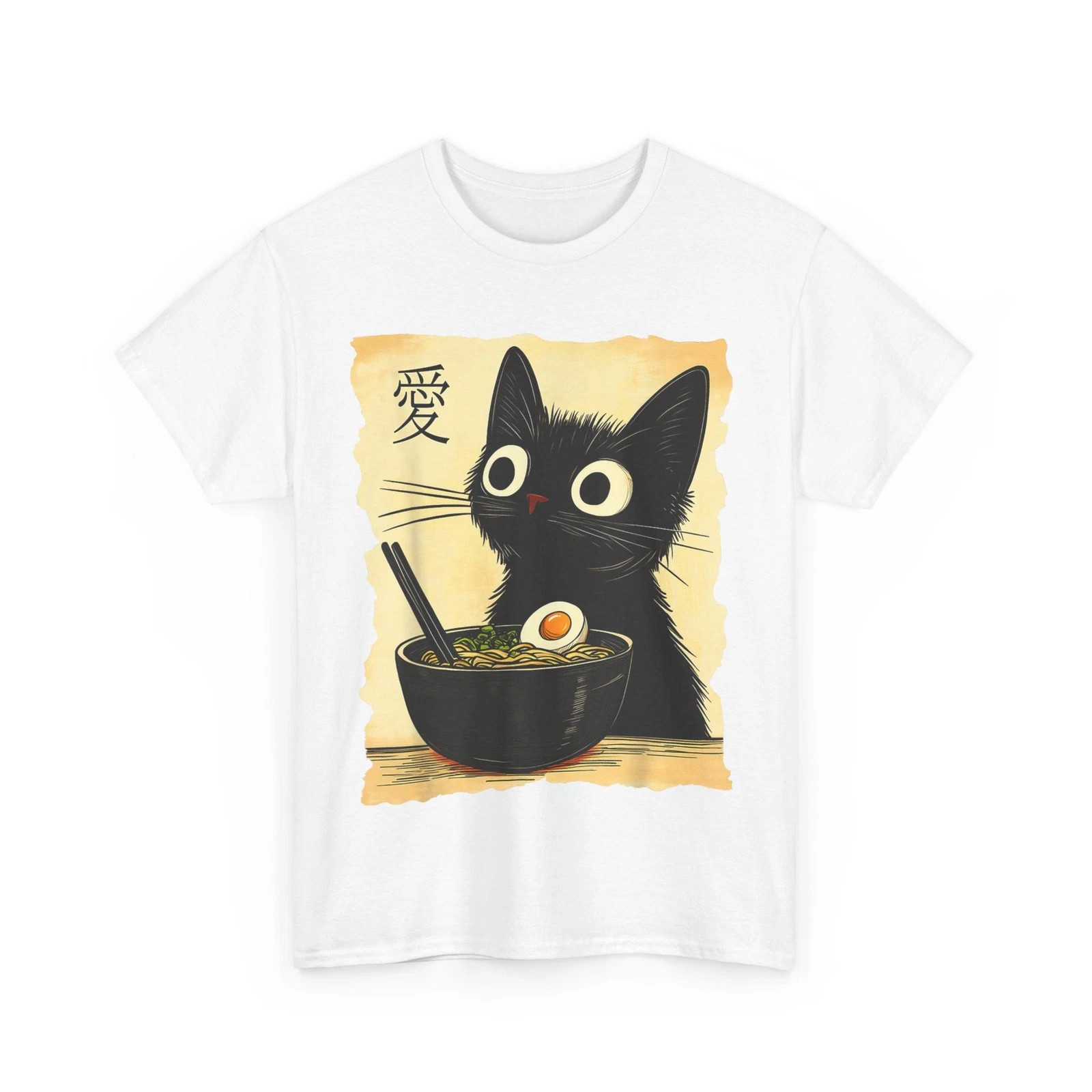 Funny Cat Ramen Graphic Tee Japanese Kawaii Anime Cat T-Shirt, Gift For People