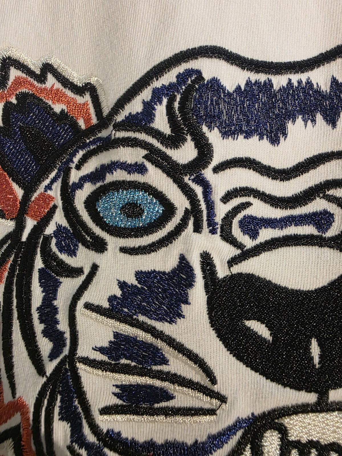 KENZO Men’s White Tiger Graphic Embroidered Logo Crew Neck Cotton Tee XL