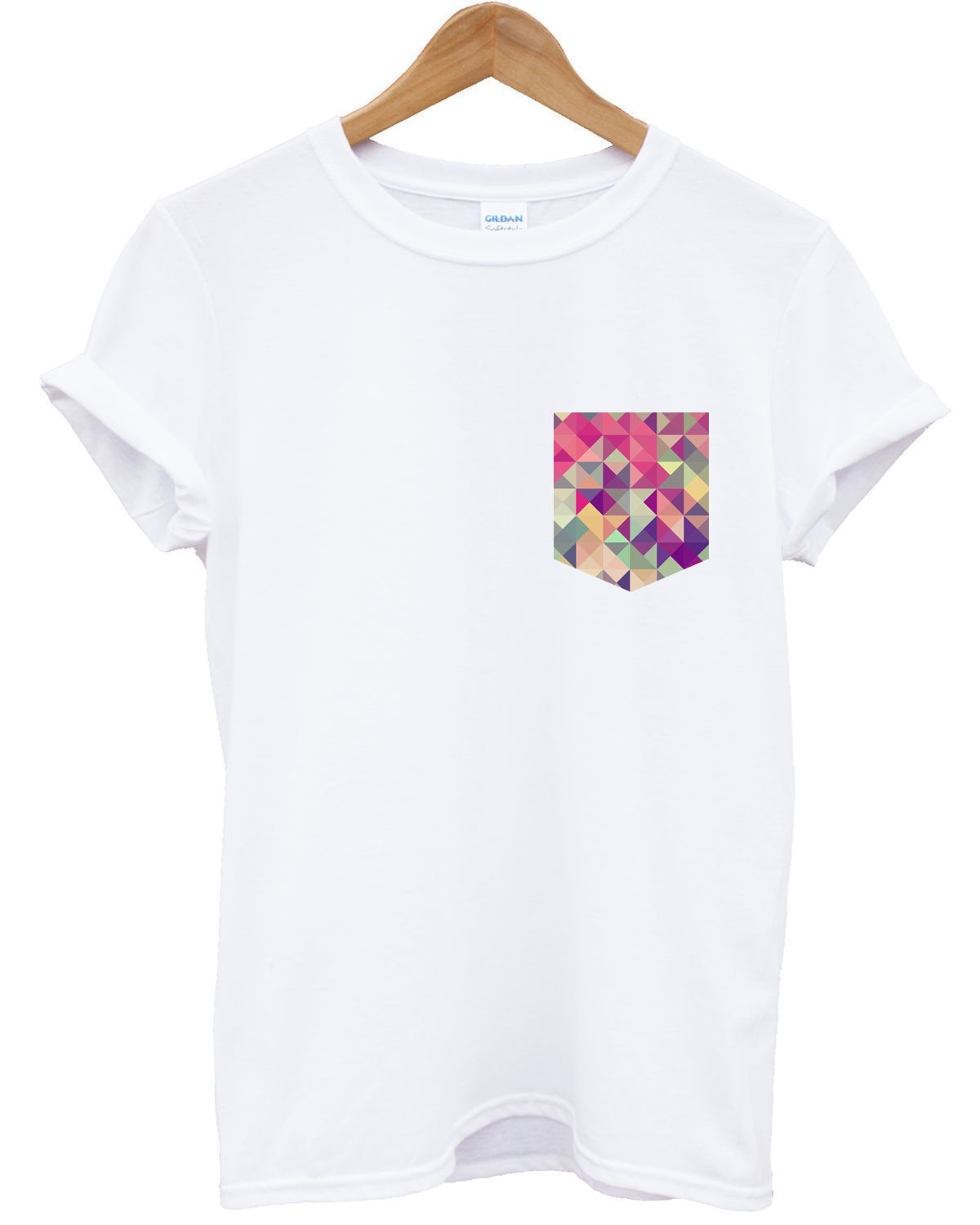 GEOMETRIC TRIANGLES PRINTED POCKET T SHIRT TEE MENS RETRO GEOMETRY SHAPES