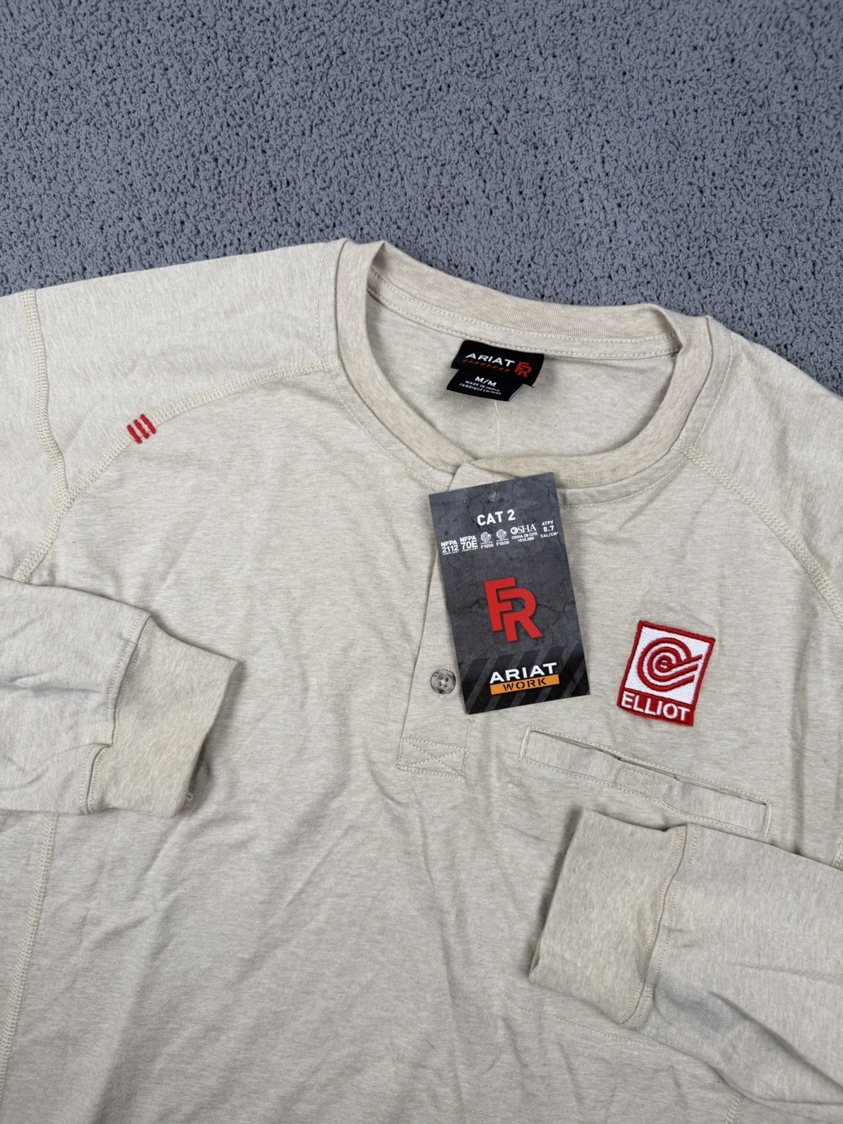 Ariat FR Shirt Mens M Tan Henley Long Sleeve Work Flame Resistant CAT 2 NEW