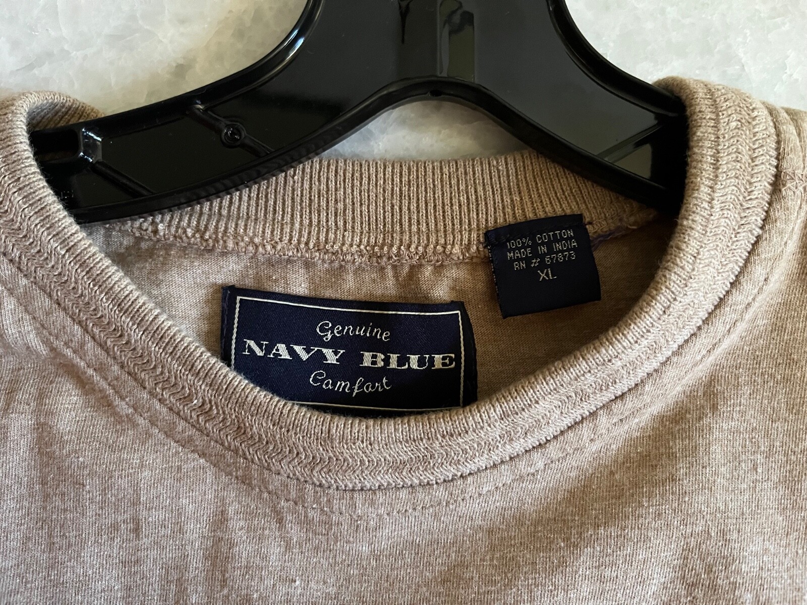 2 TOP QUALITY THICK COTTON T-SHIRTS, XL, BLUE/TAN, “NAVY BLUE COMFORT” EXCELLENT