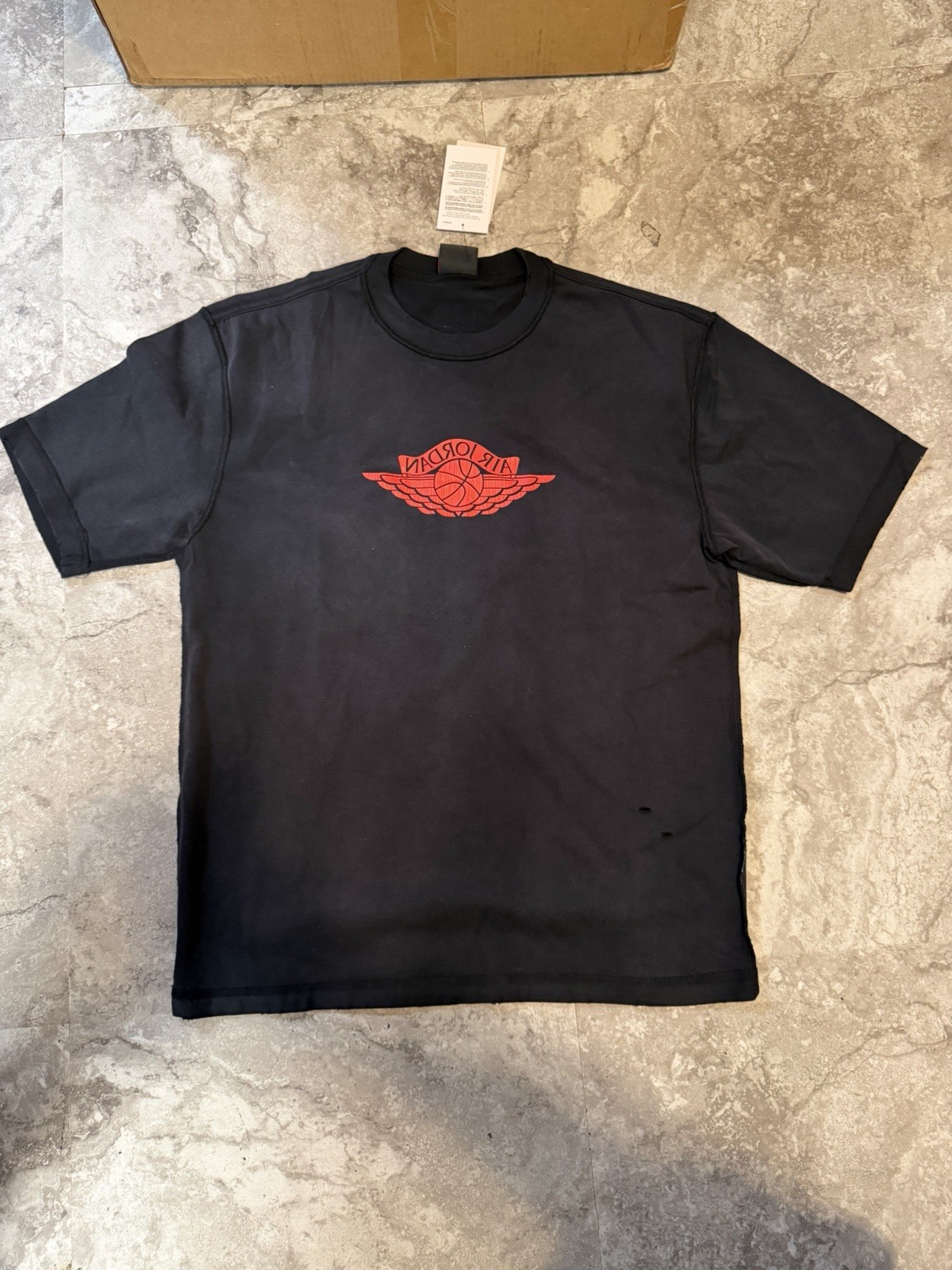 Jordan Men’s Rare Air T-Shirt Black/Chile Red, IB3130-010, Size M, Distress Look