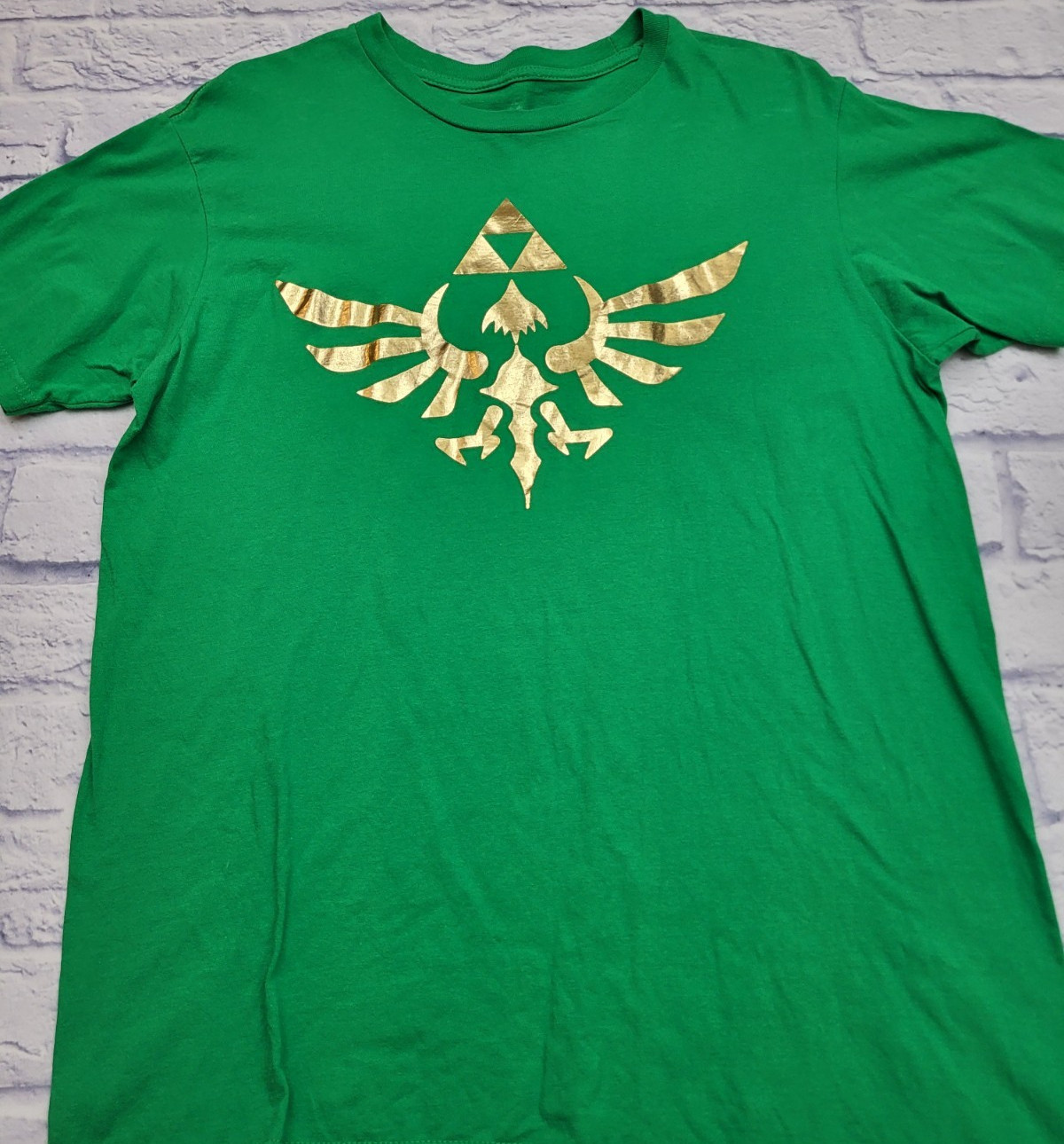Legend of Zelda Graphic T-Shirt Skyward Sword Green Gold Foil Cotton Men Large