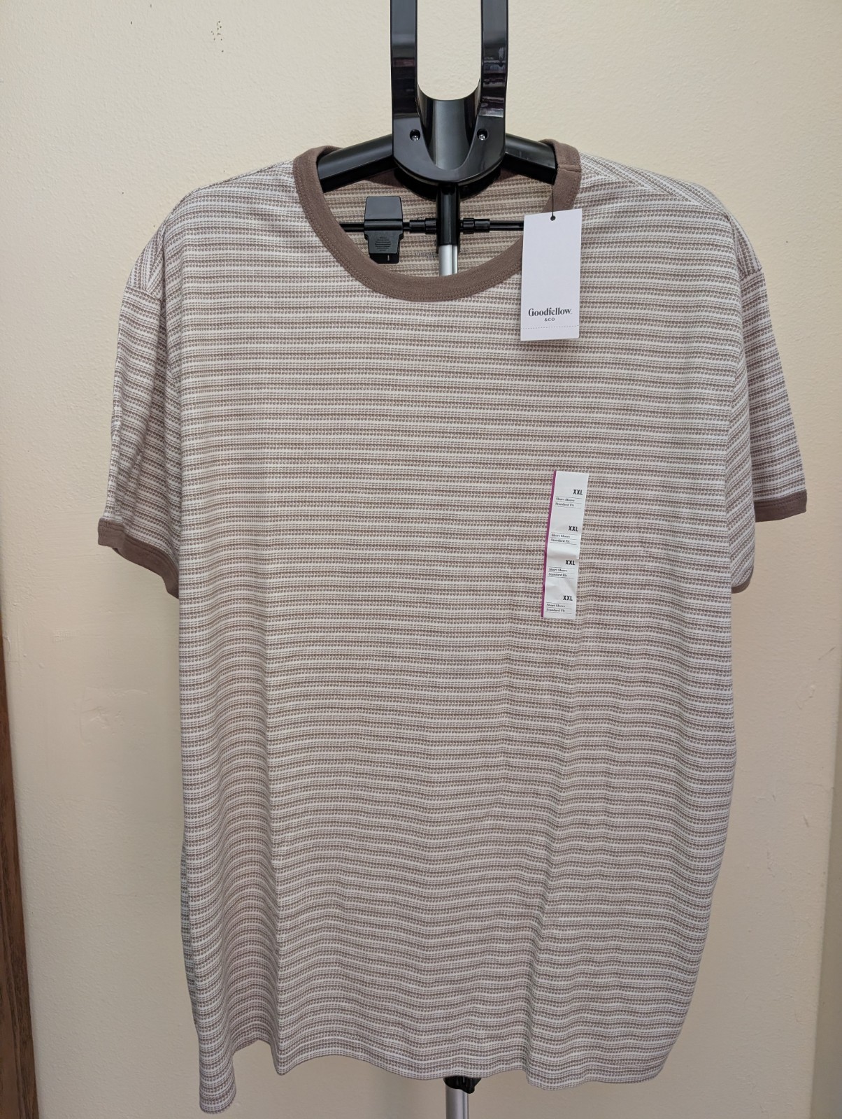 Goodfellow’s & Co Mens Short Sleeves Brown Striped Crew Neck Size 2XL T Shirt