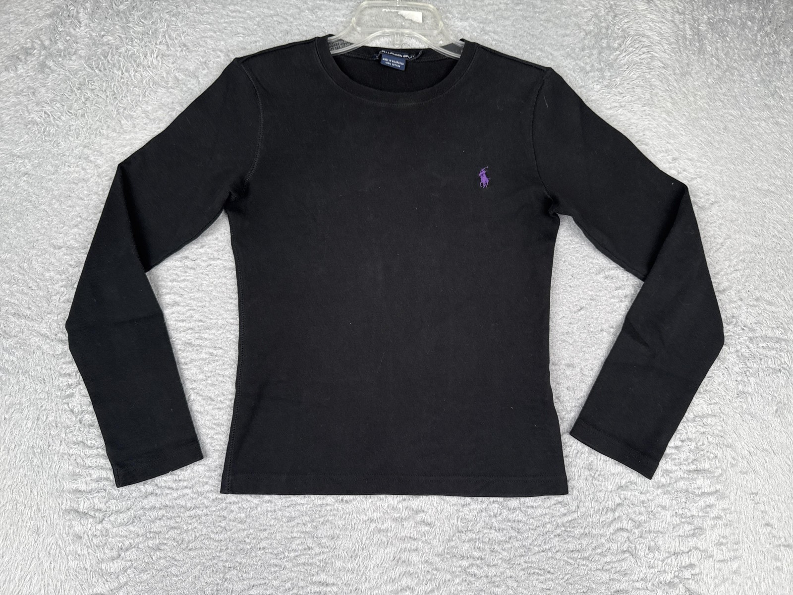 Ralph Lauren Sport Shirt Teens Medium Black Slim Fit Long Sleeve Cotton Logo Tee