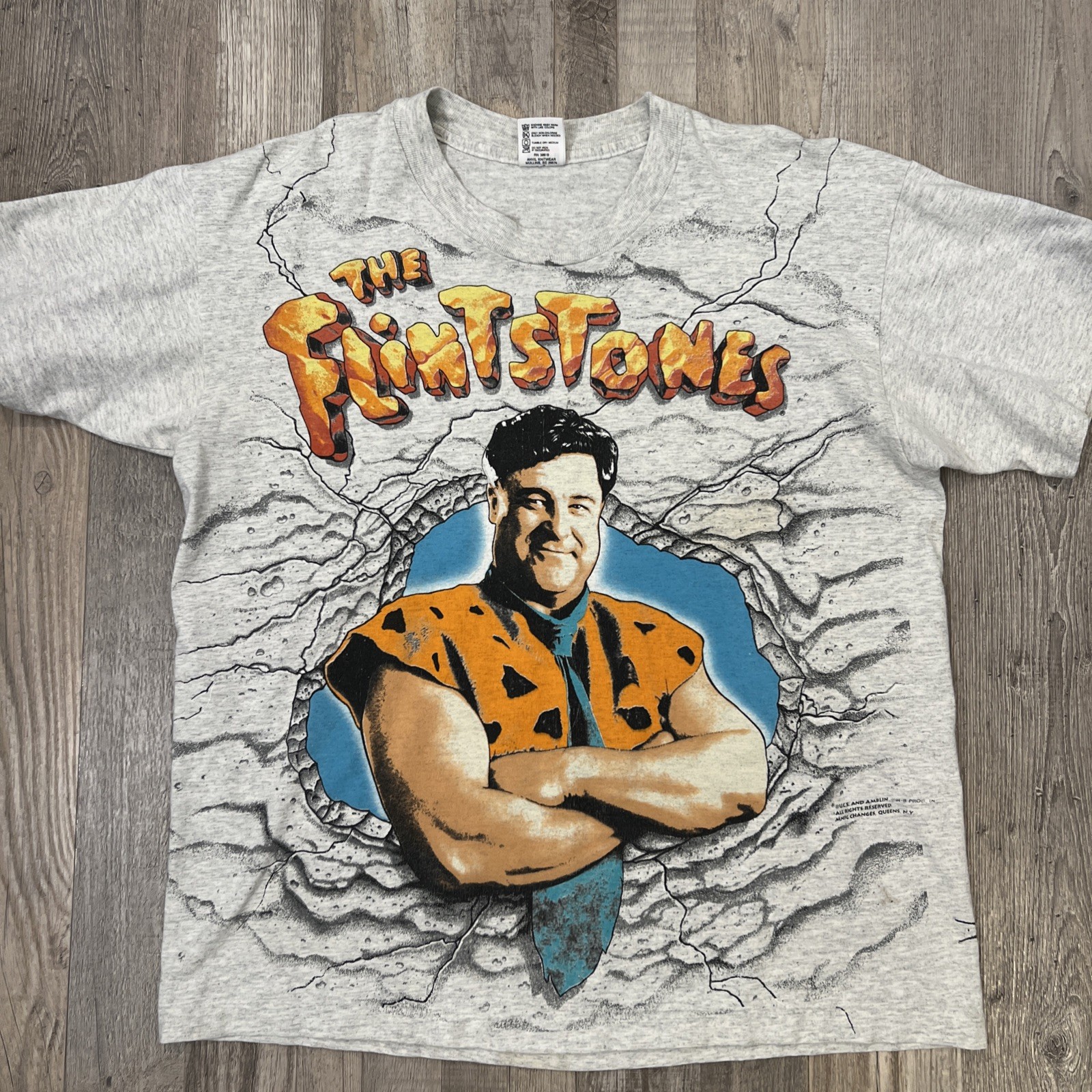 Vintage 90s The Flintstones AOP Movie Promo T Shirt Adult Large Gray Mens