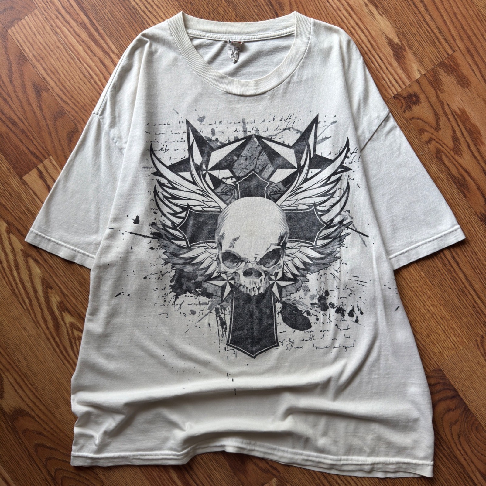 ALStyle Skull Graphic Tee Men’s XL Cream Affliction Style Y2K Grunge