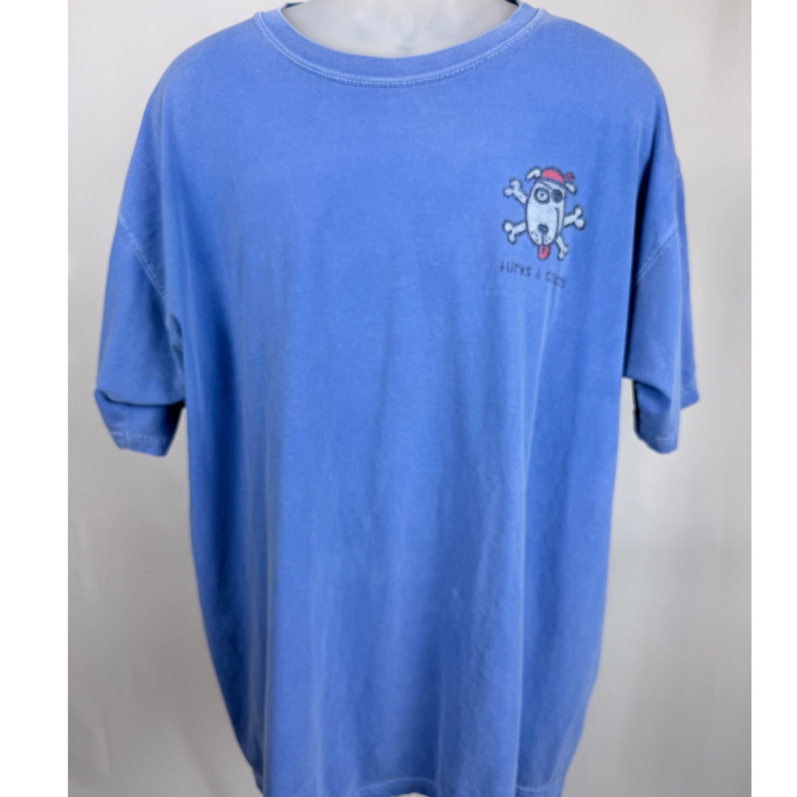 Comfort Colors Turks & Caicos Pirate Dog Graphic T Shirt XXL Garment Dyed Blue