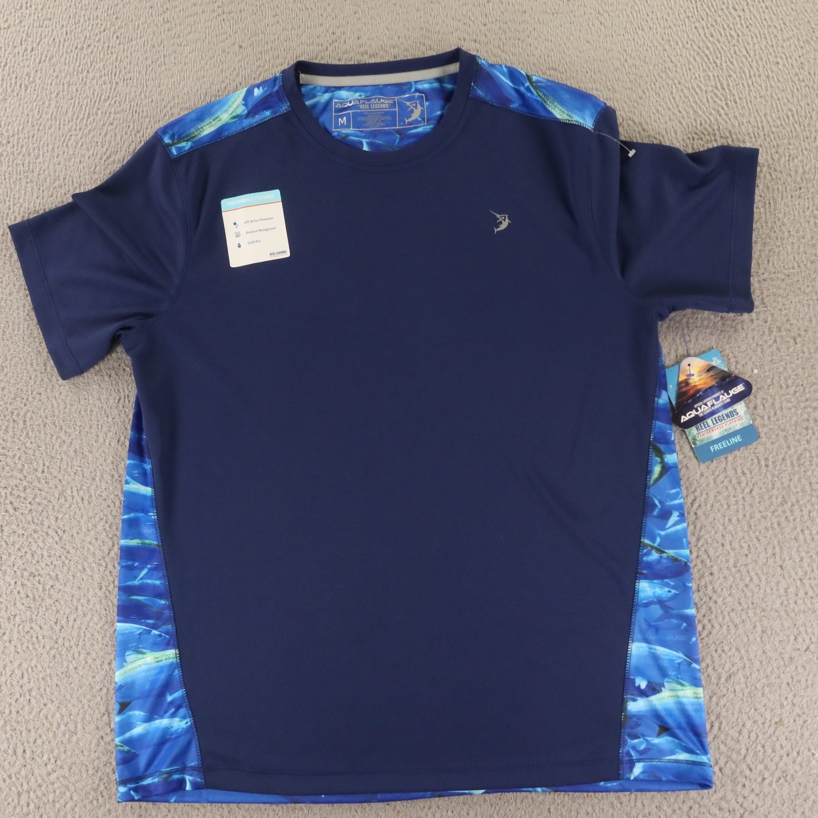Reel Legends Shirt Mens M Blue Aquatic Camouflage Polyester Sun Protection NEW