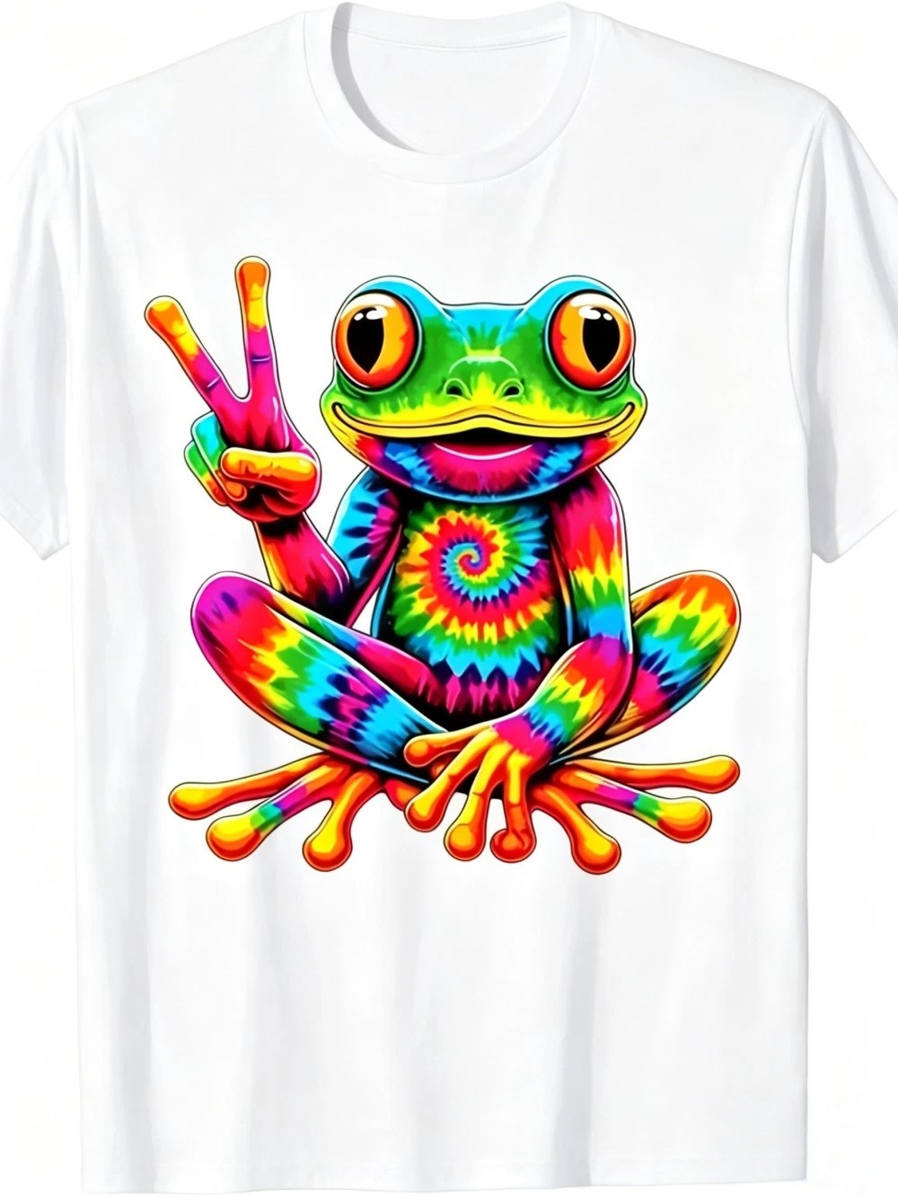 Tie Dye Peace Frog Graphic Tee – Retro Psychedelic Colorful Toad T-Shirt