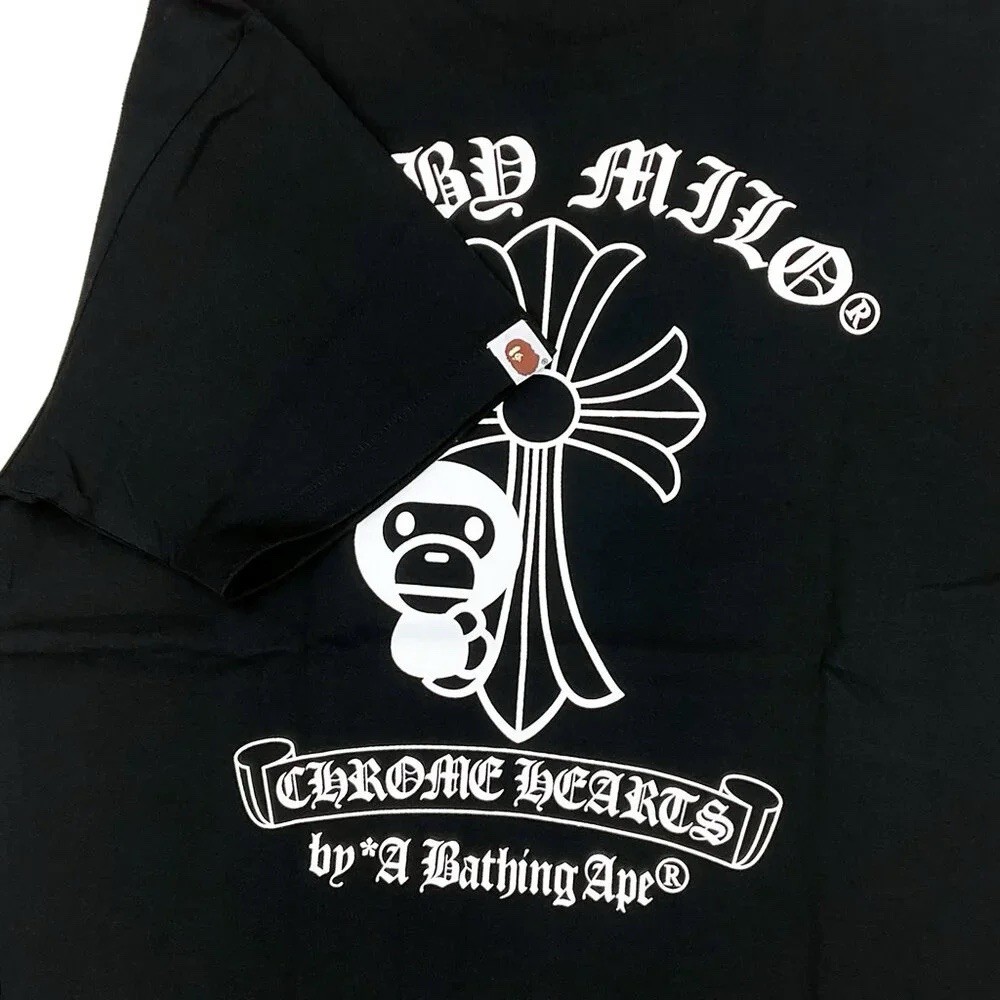 A Bathing Ape x Chrome Hearts Logo Graphic Crew Neck Tee Black Men’s Small-Large
