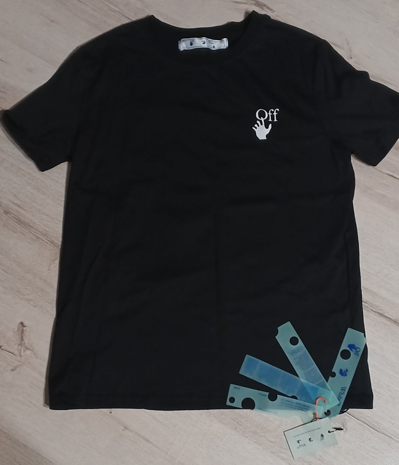 NWT Off-White Black Cotton T-Shirt Hand Logo Graphic Short Sleeve Mens Size [Siz