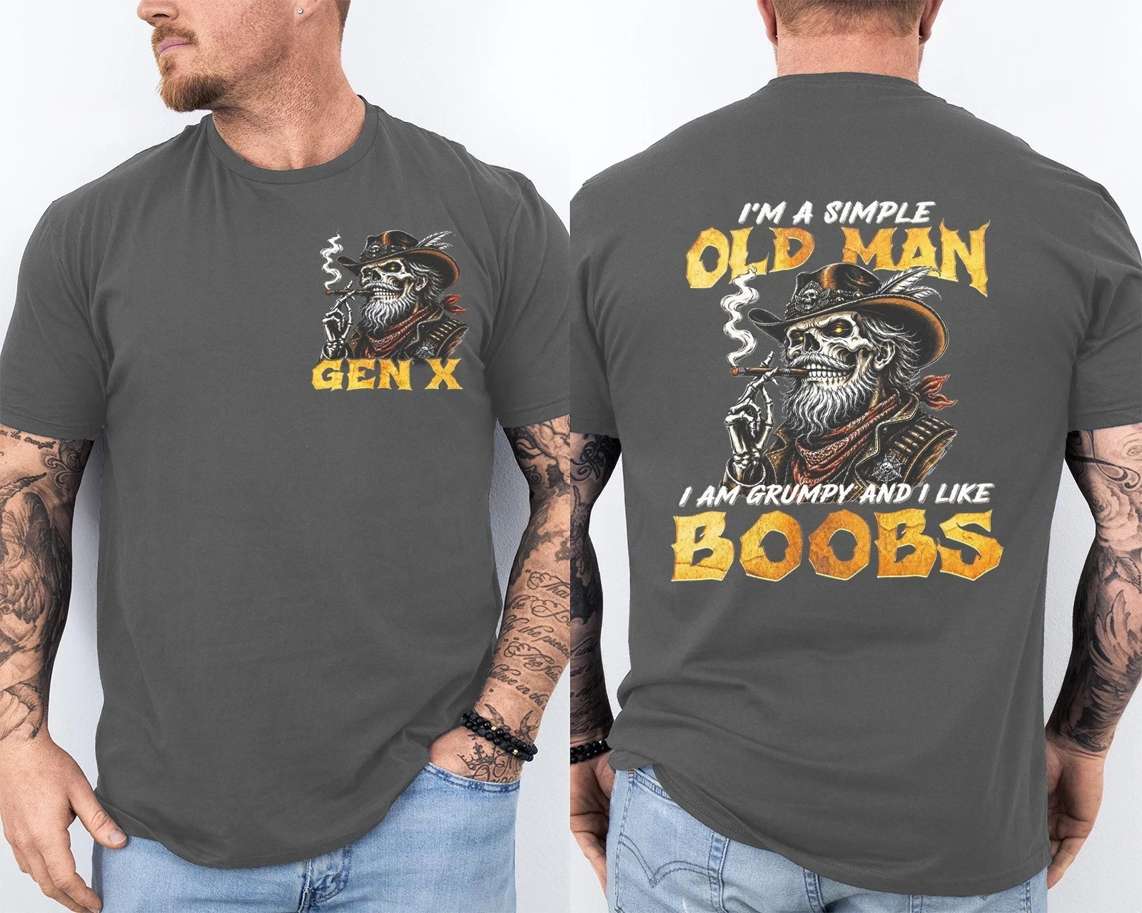 Gen X I’m A Simple Old Man I Am Grumpy and I Like Boobs Front & Back T-Shirt
