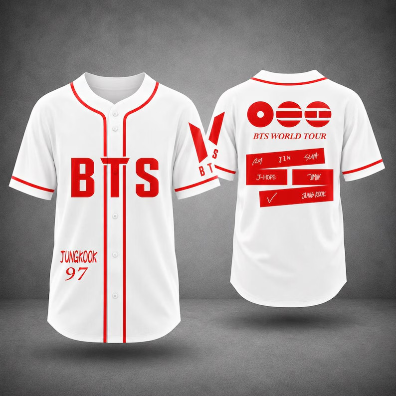 White Red Kpop Baseball Jersey Shirt Fan Made Concert Button Down Top