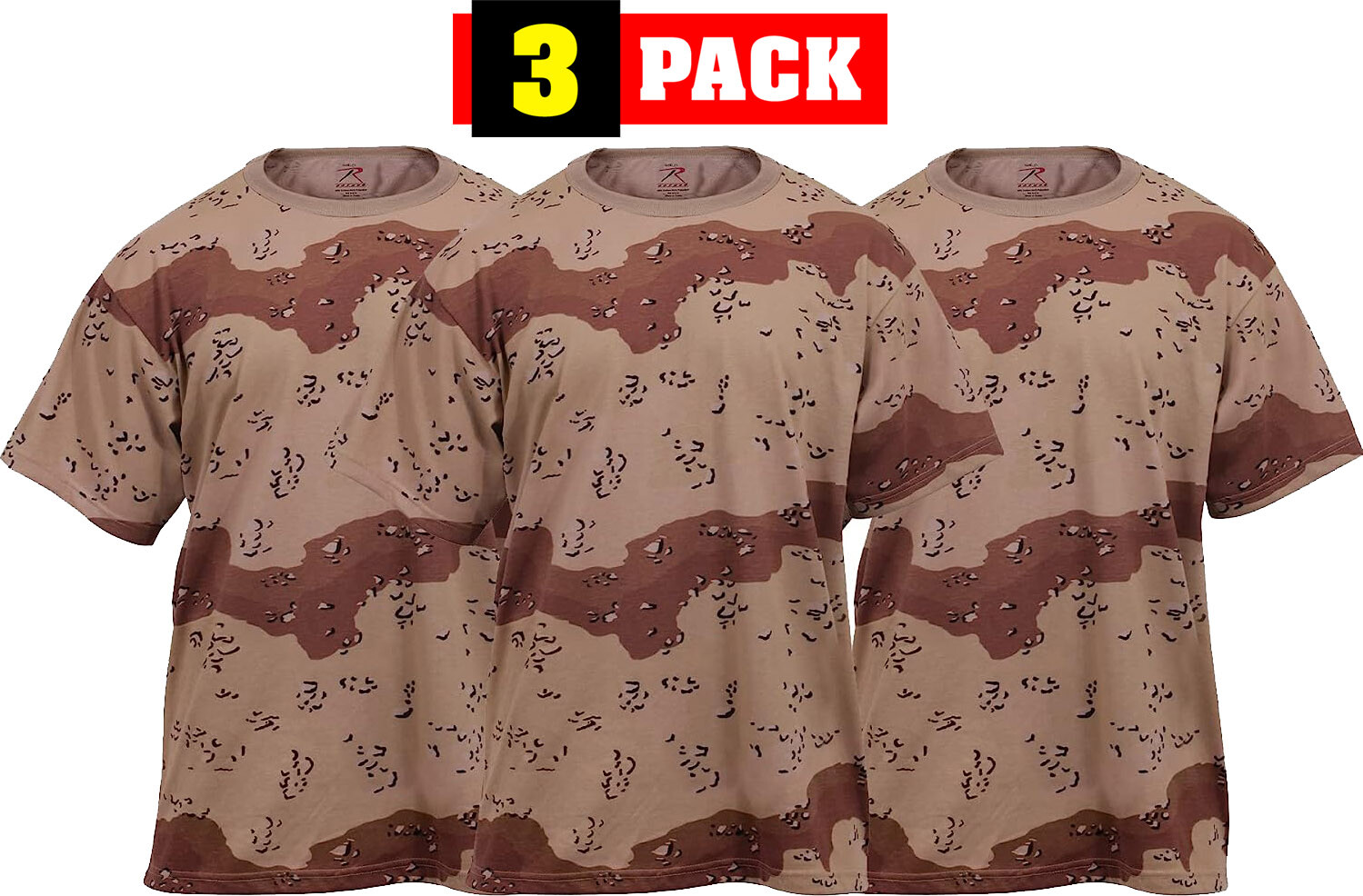 Desert Camo Six Color Army T-Shirts Tactical Military Short Sleeve Tees – 3 PACK